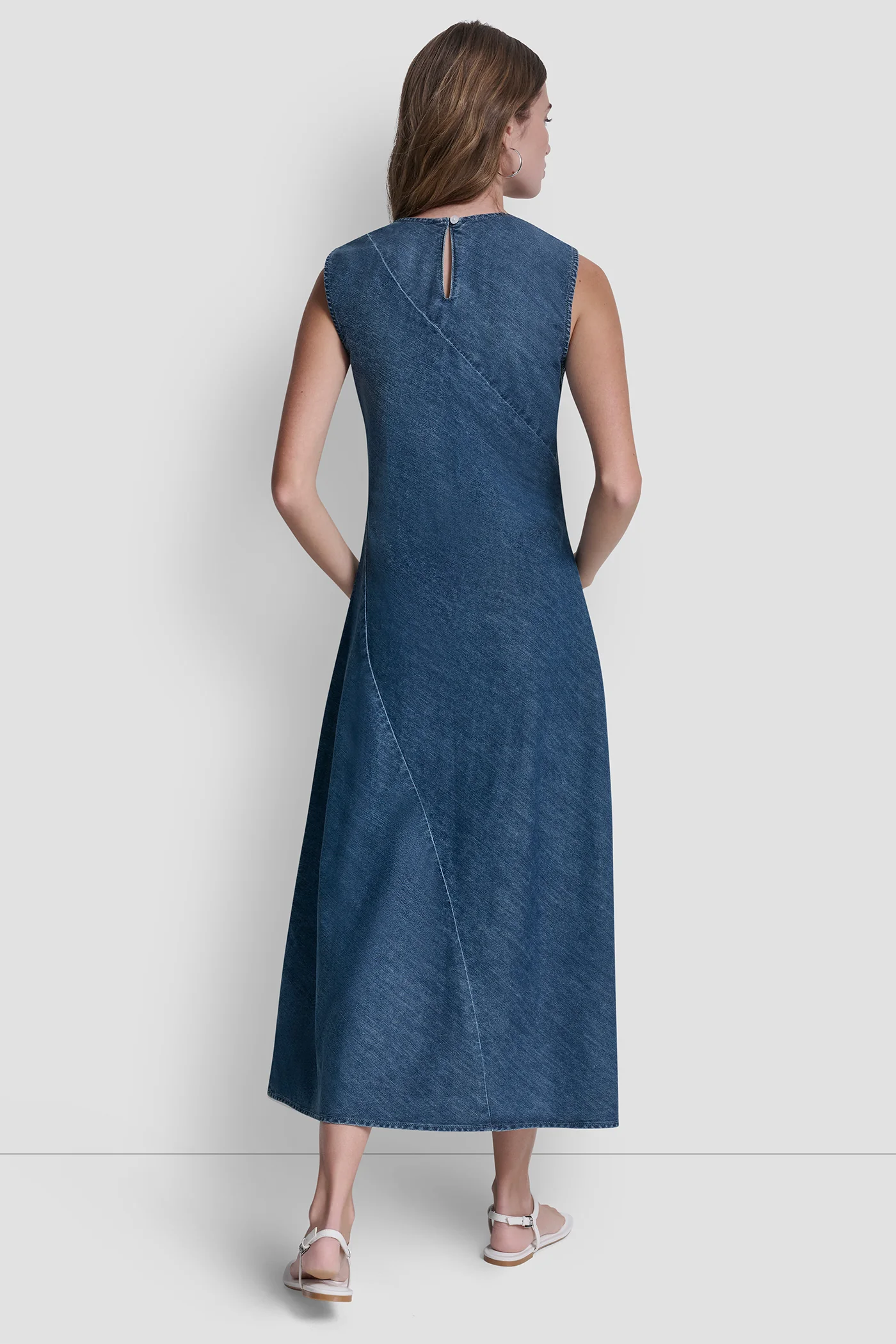 SLEEVELESS DENIM MIDI DRESS - Image 2