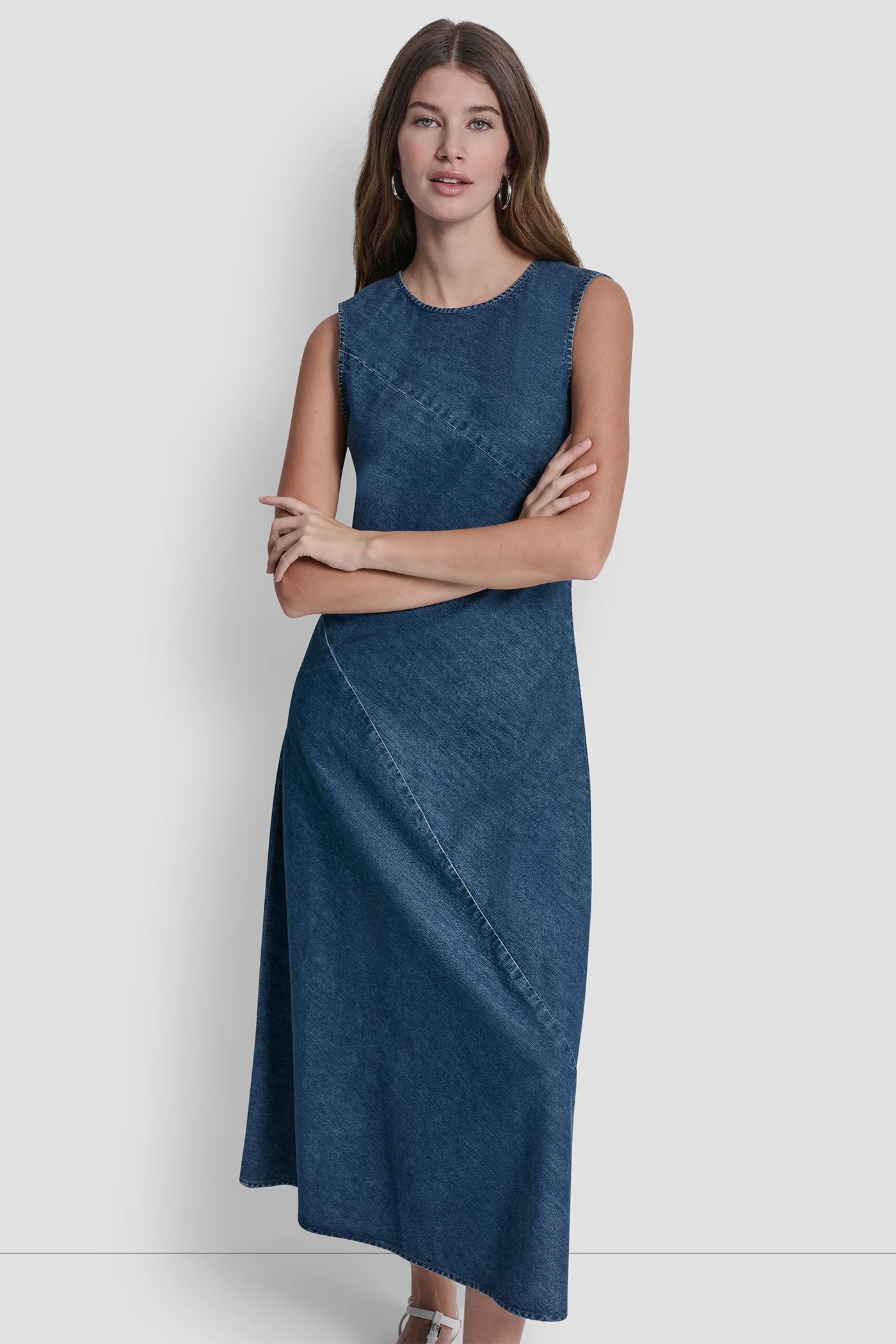 SLEEVELESS DENIM MIDI DRESS - Image 6