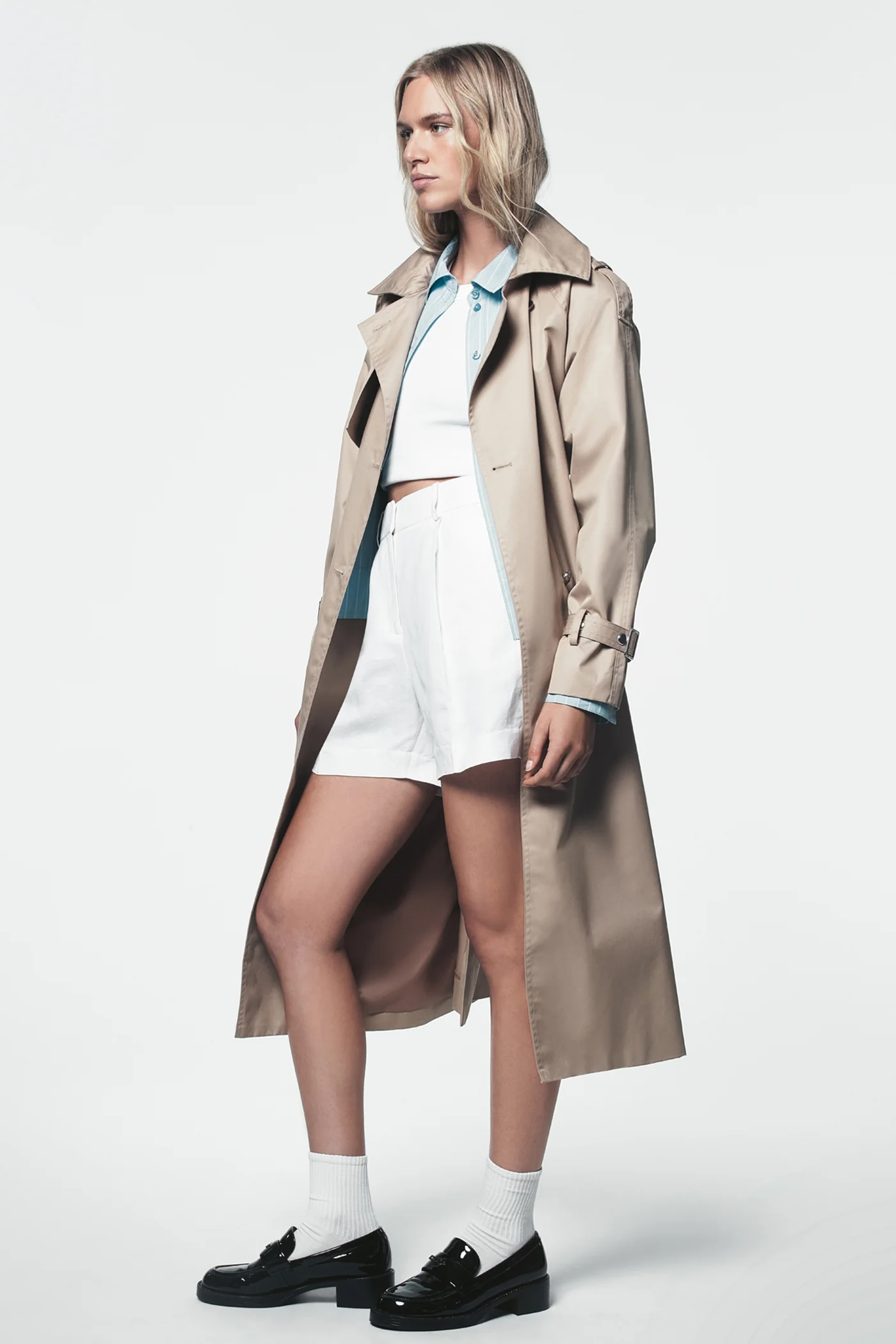 LONG DOUBLE BREASTED BELTED TRENCH - Image 4
