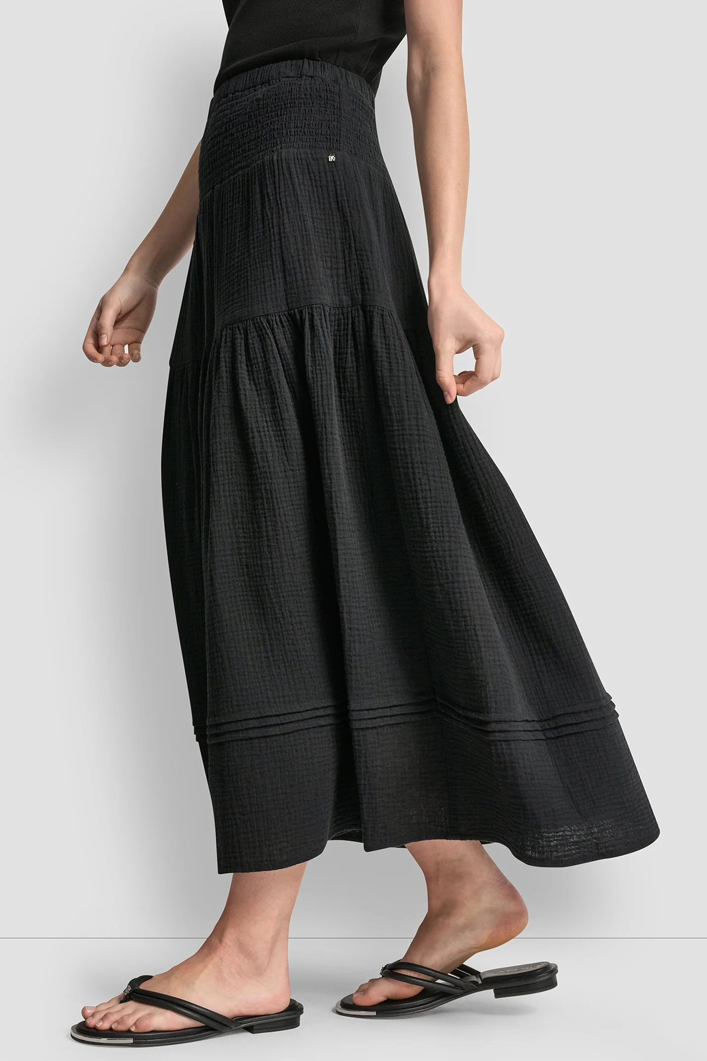 SMOCKED WAIST MAXI TIERED SKIRT - Image 3