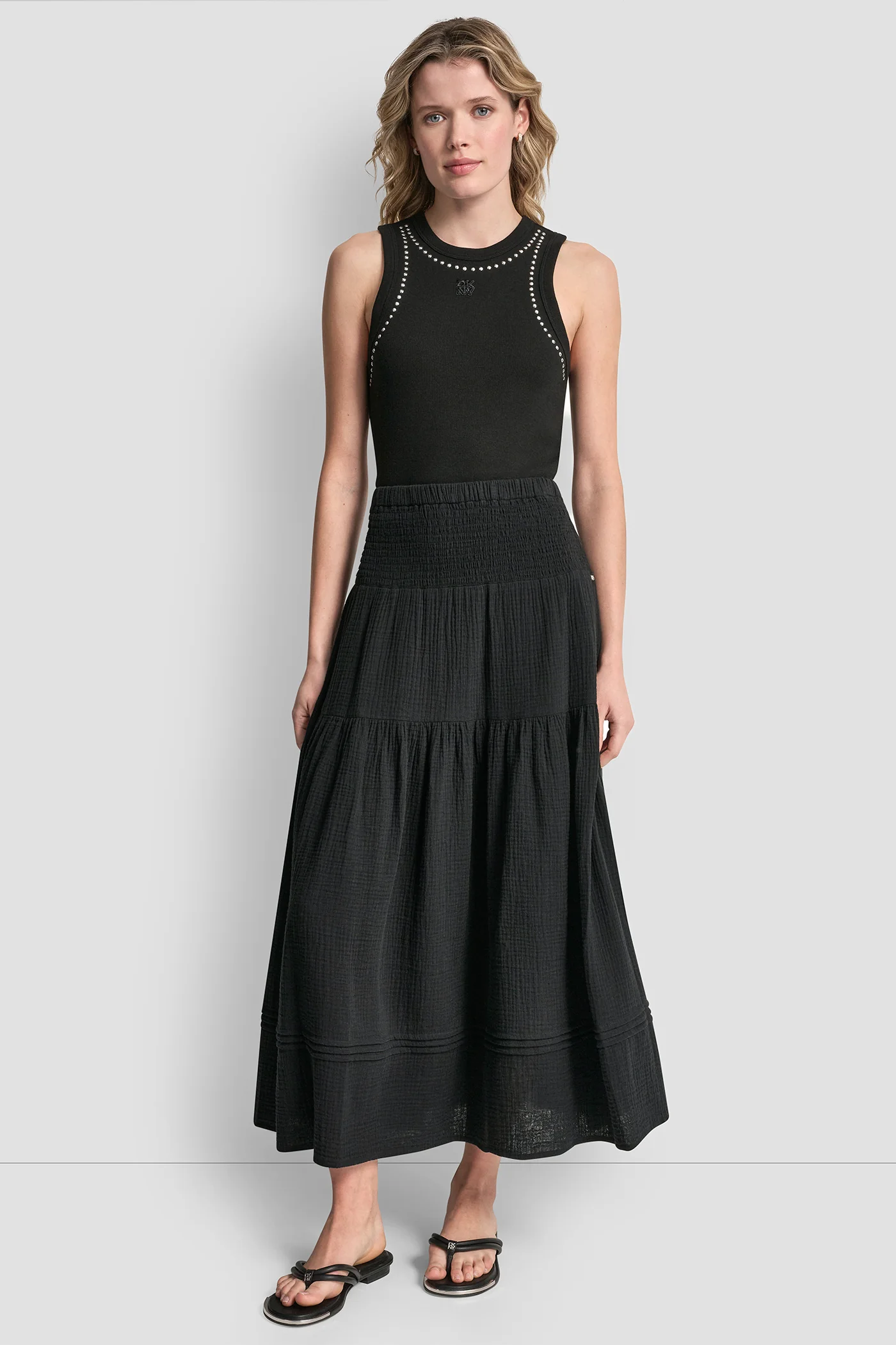 SMOCKED WAIST MAXI TIERED SKIRT - Image 4