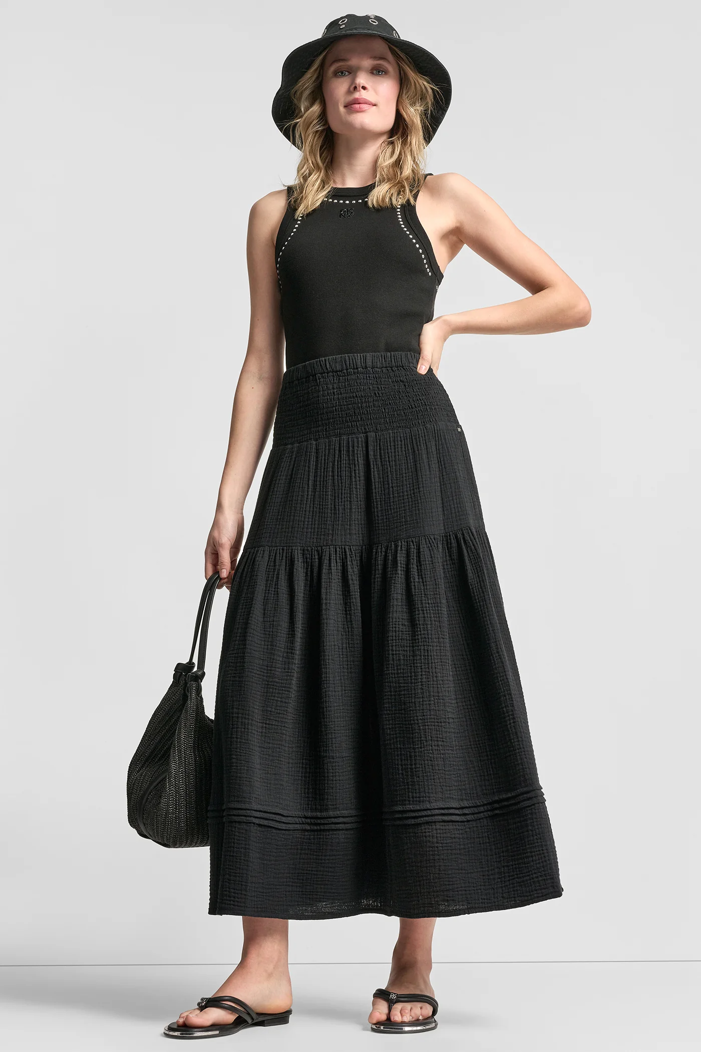 SMOCKED WAIST MAXI TIERED SKIRT - Image 6