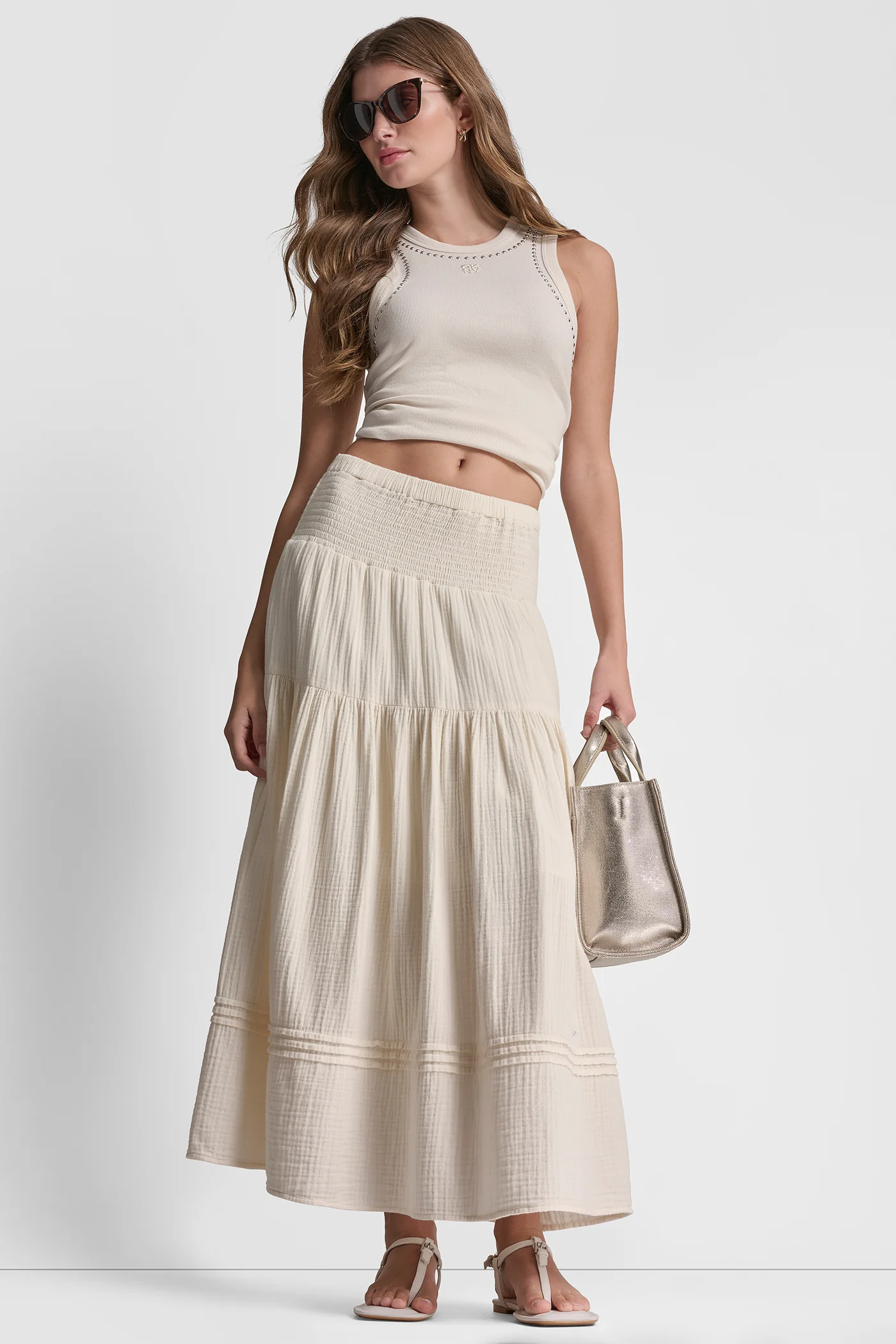 SMOCKED WAIST MAXI TIERED SKIRT