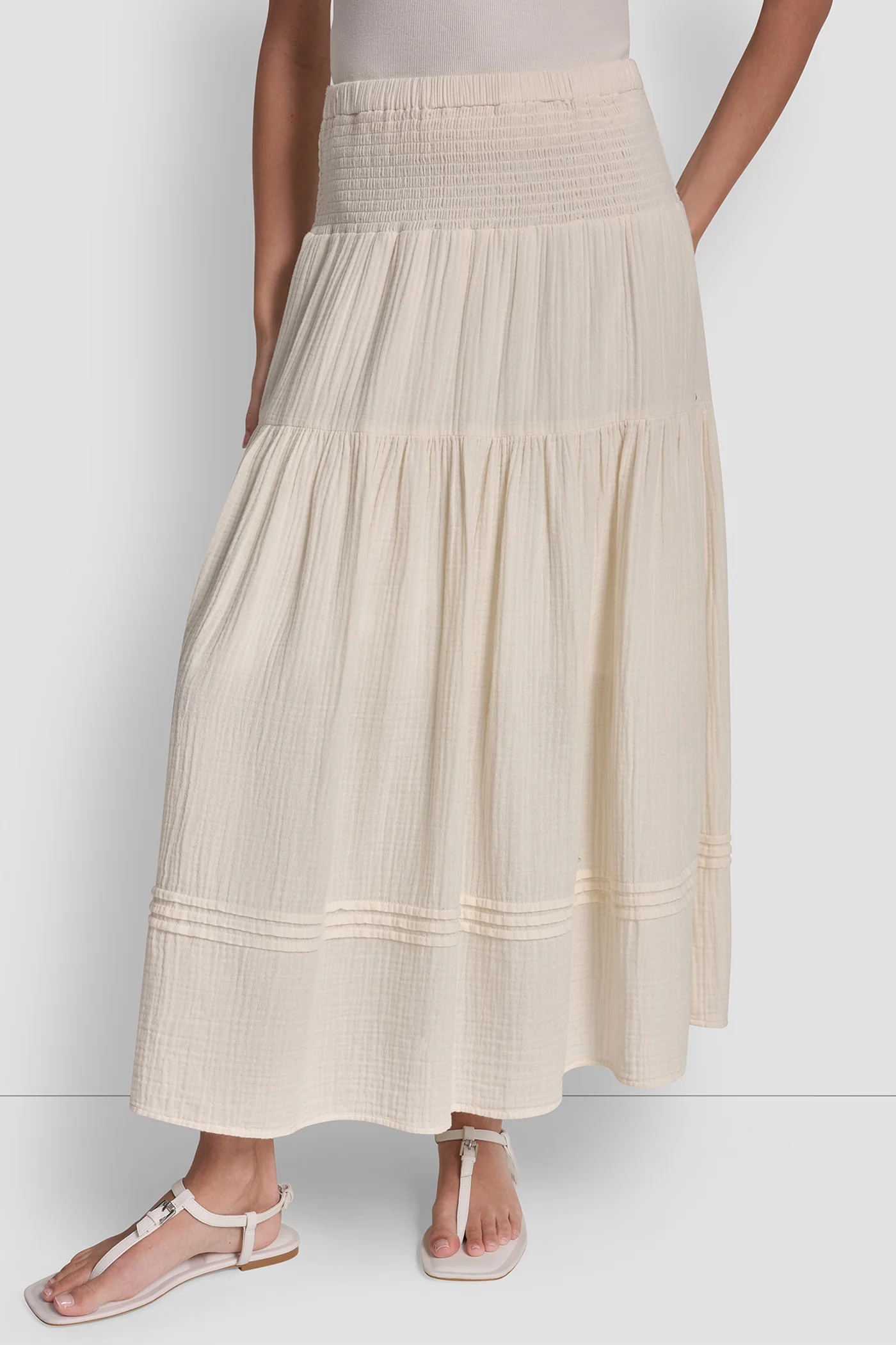 SMOCKED WAIST MAXI TIERED SKIRT - Image 4