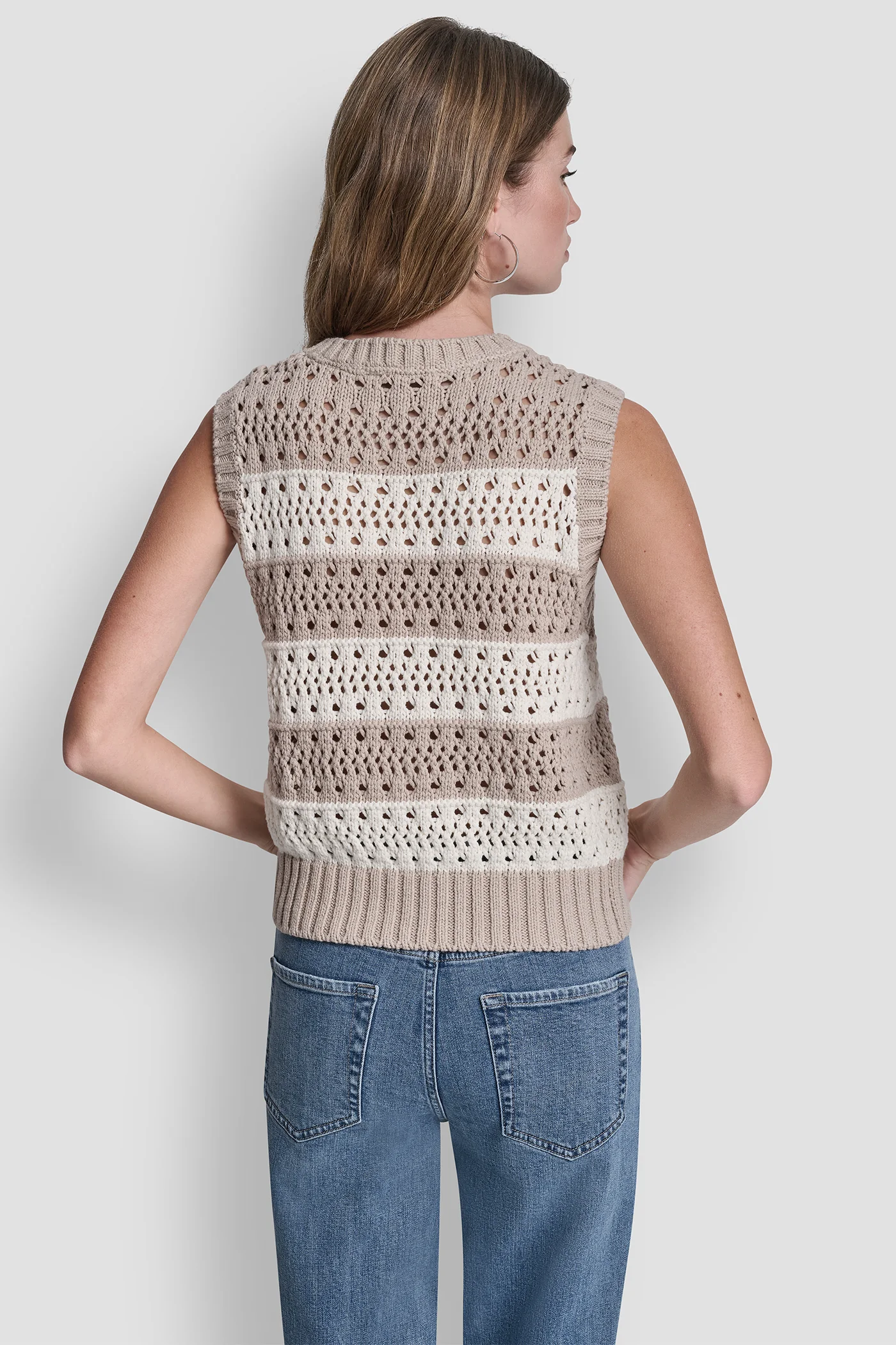 STRIPED POINTELLE STITCH SWEATER - Image 2