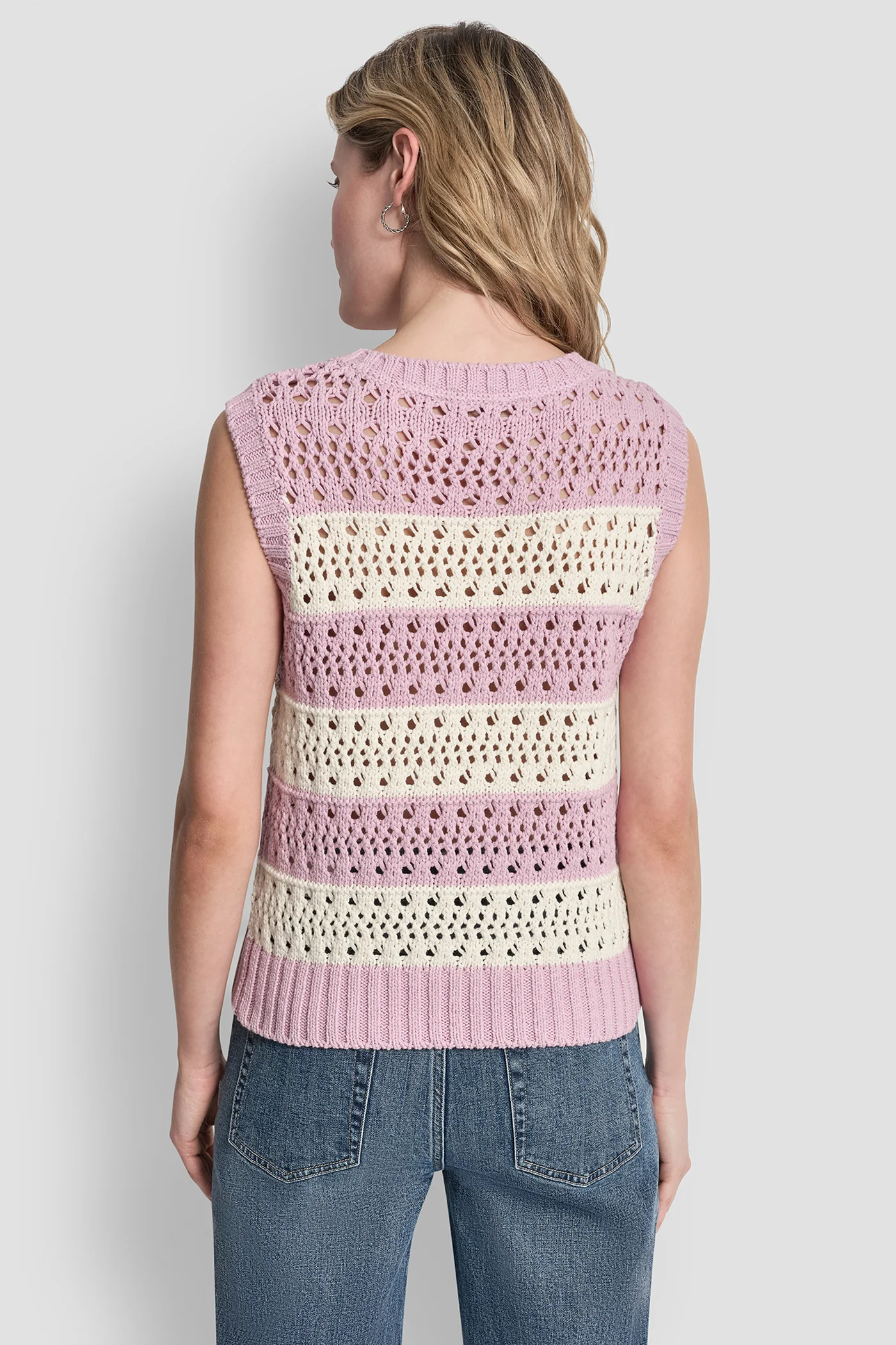 STRIPED POINTELLE STITCH SWEATER - Image 2