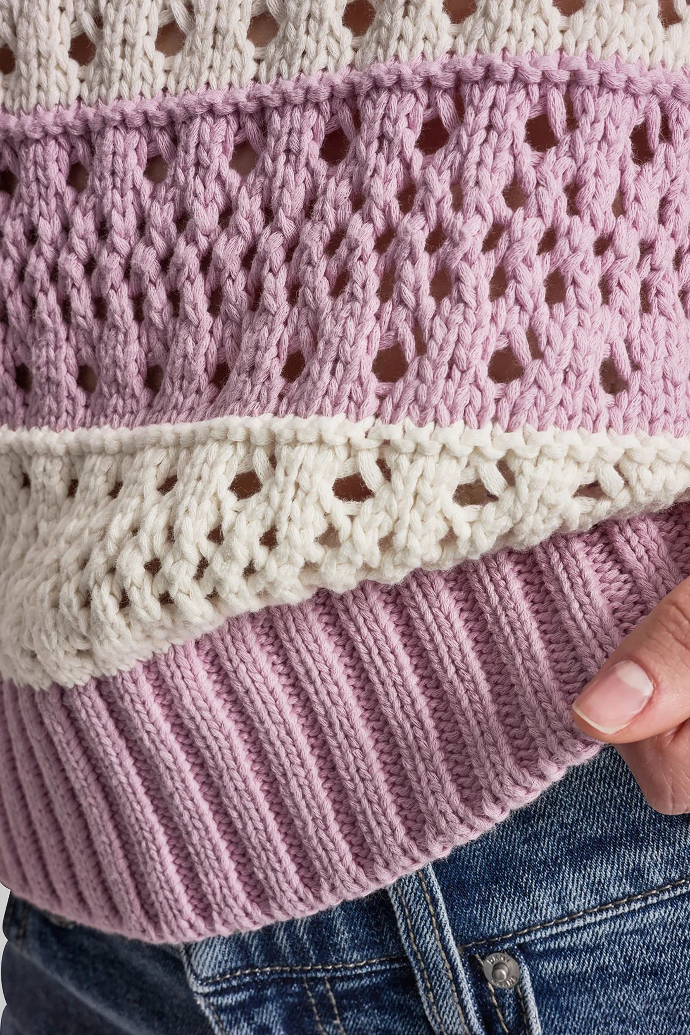 STRIPED POINTELLE STITCH SWEATER - Image 5