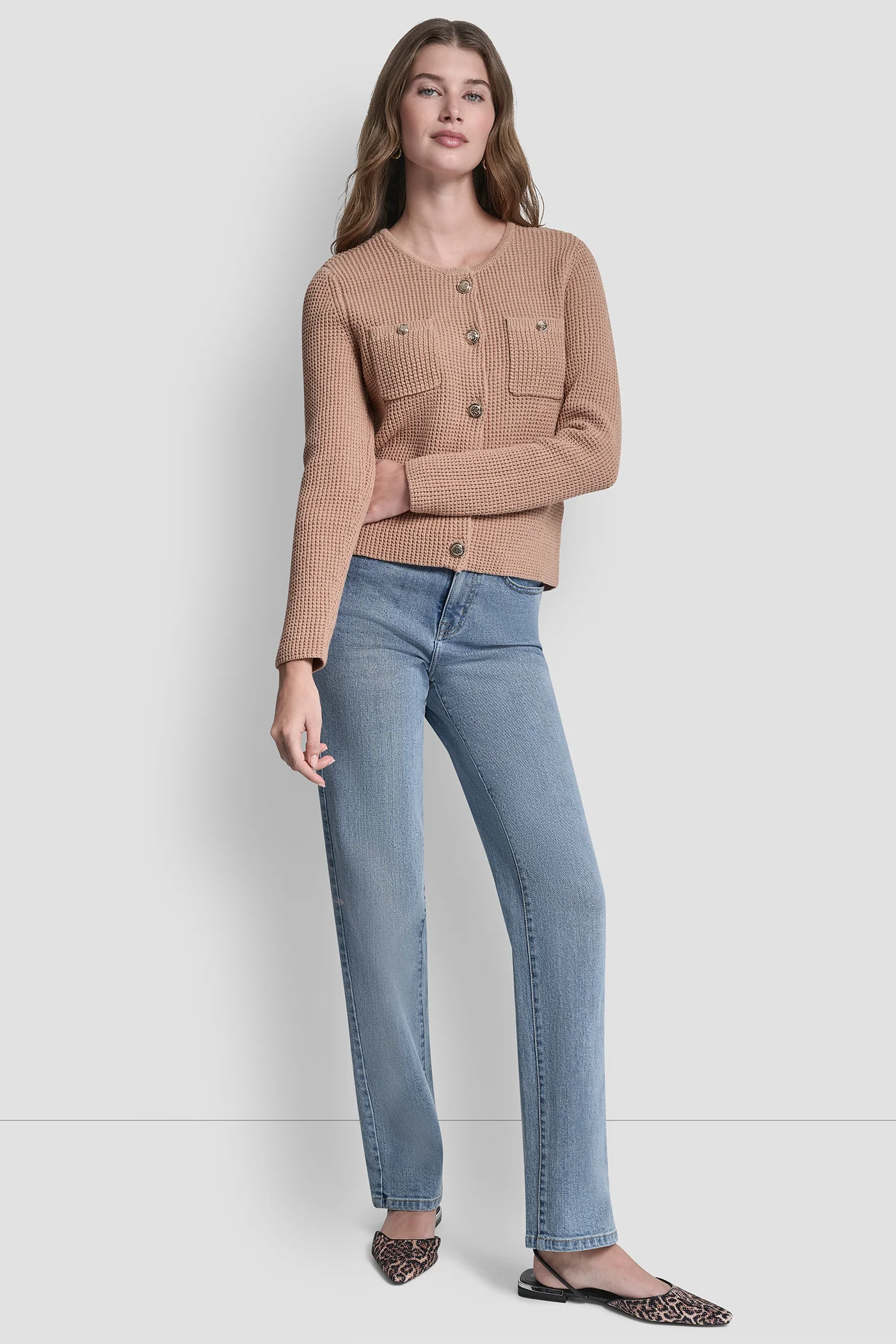 TUCK STITCH CREW NECK CARDIGAN - Image 6
