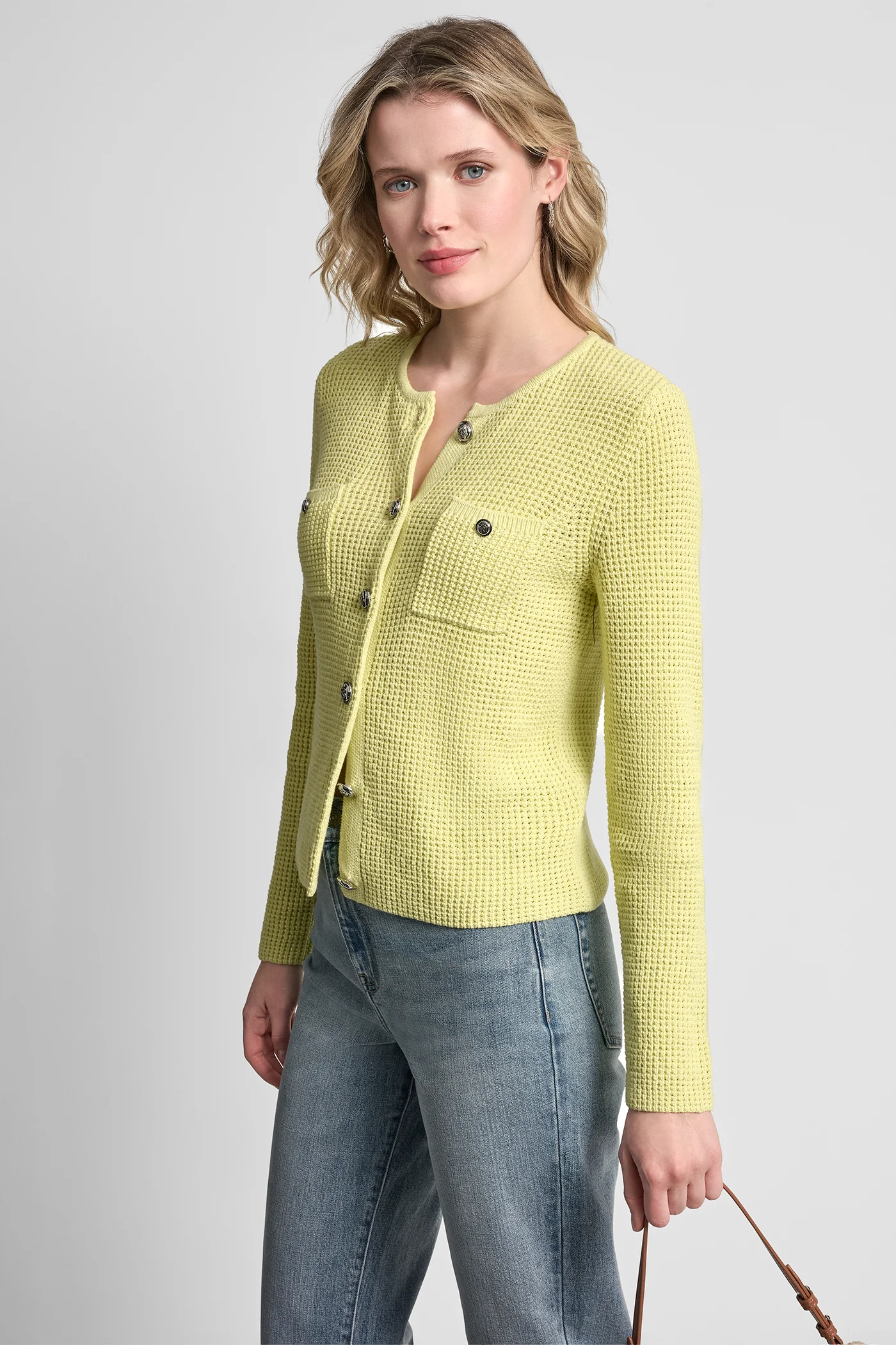 TUCK STITCH CREW NECK CARDIGAN - Image 3