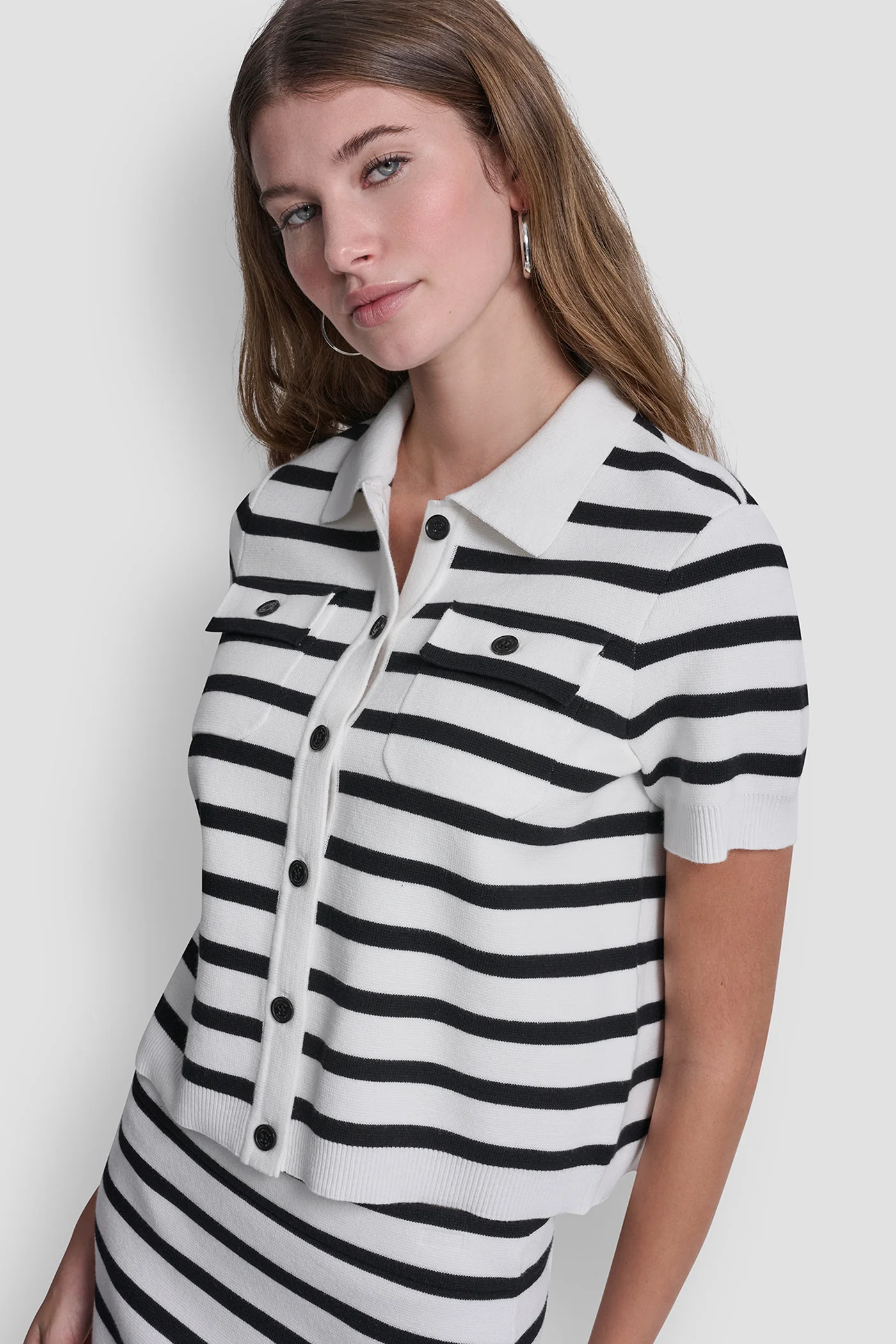 SHORT-SLEEVE STRIPED POLO CARDIGAN - Image 3
