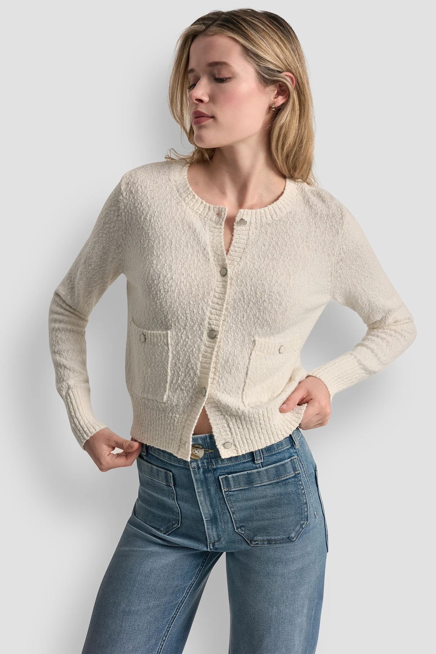 CREW NECK CARDIGAN WITH PATCH POCKETS - Image 2