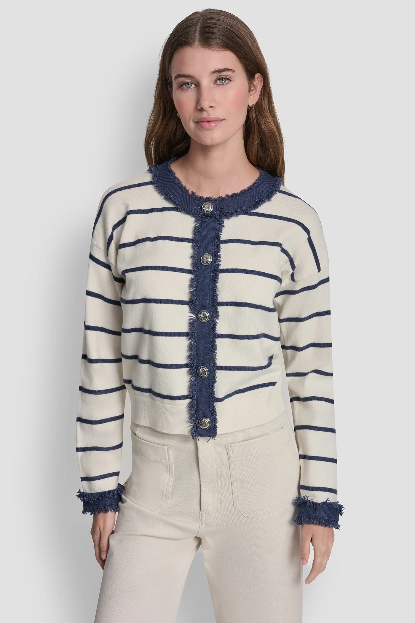 STRIPED CARDIGAN WITH DENIM FRINGE - Image 4