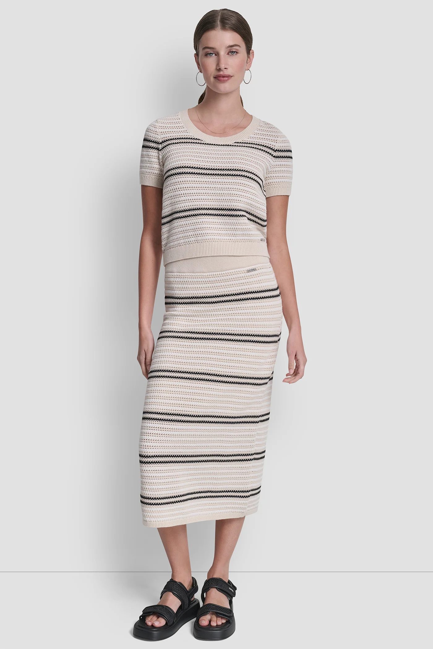 STRIPED POINTELLE STITCH SWEATER - Image 4