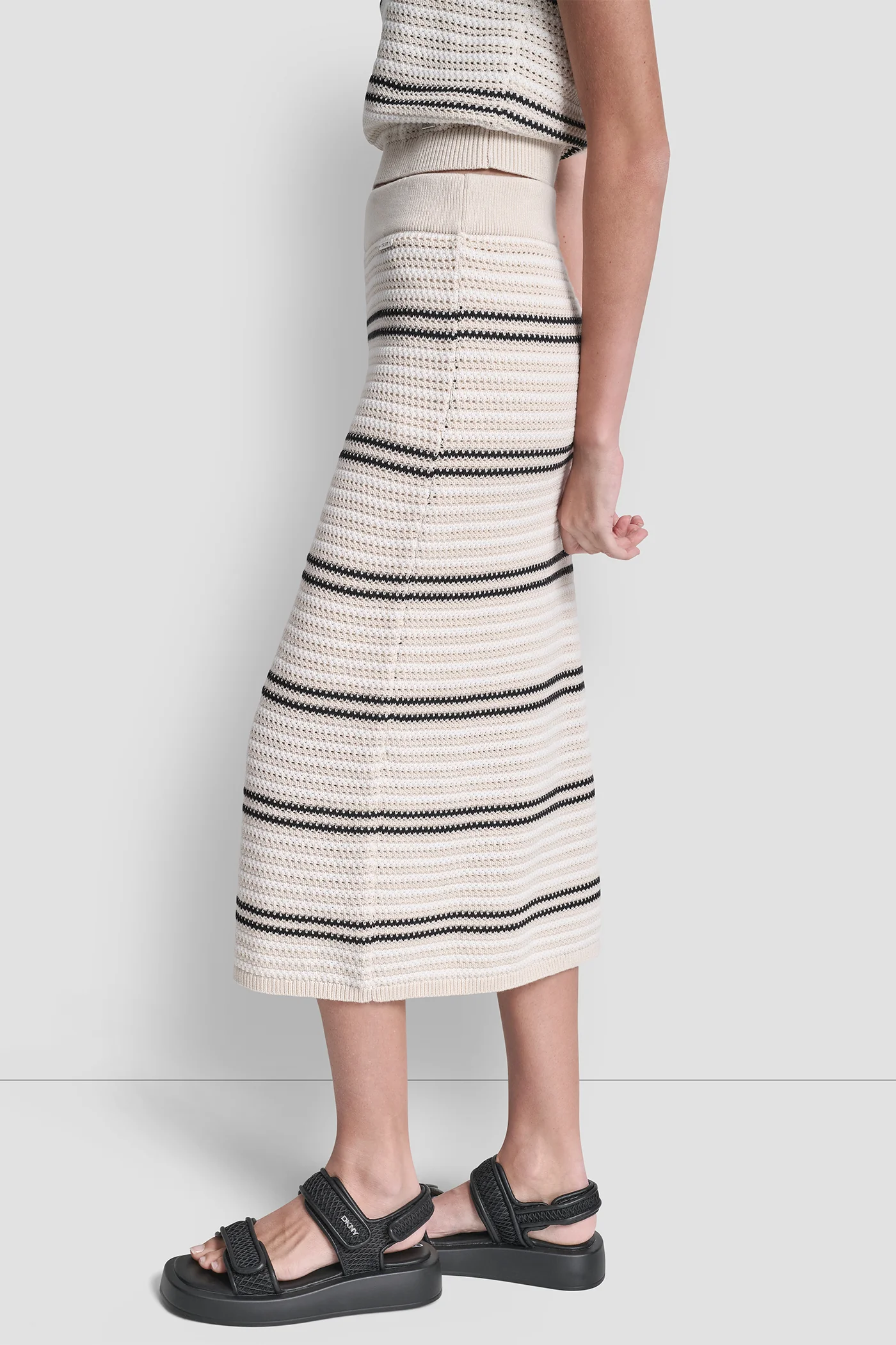 STRIPED POINTELLE STITCH MIDI SKIRT - Image 3