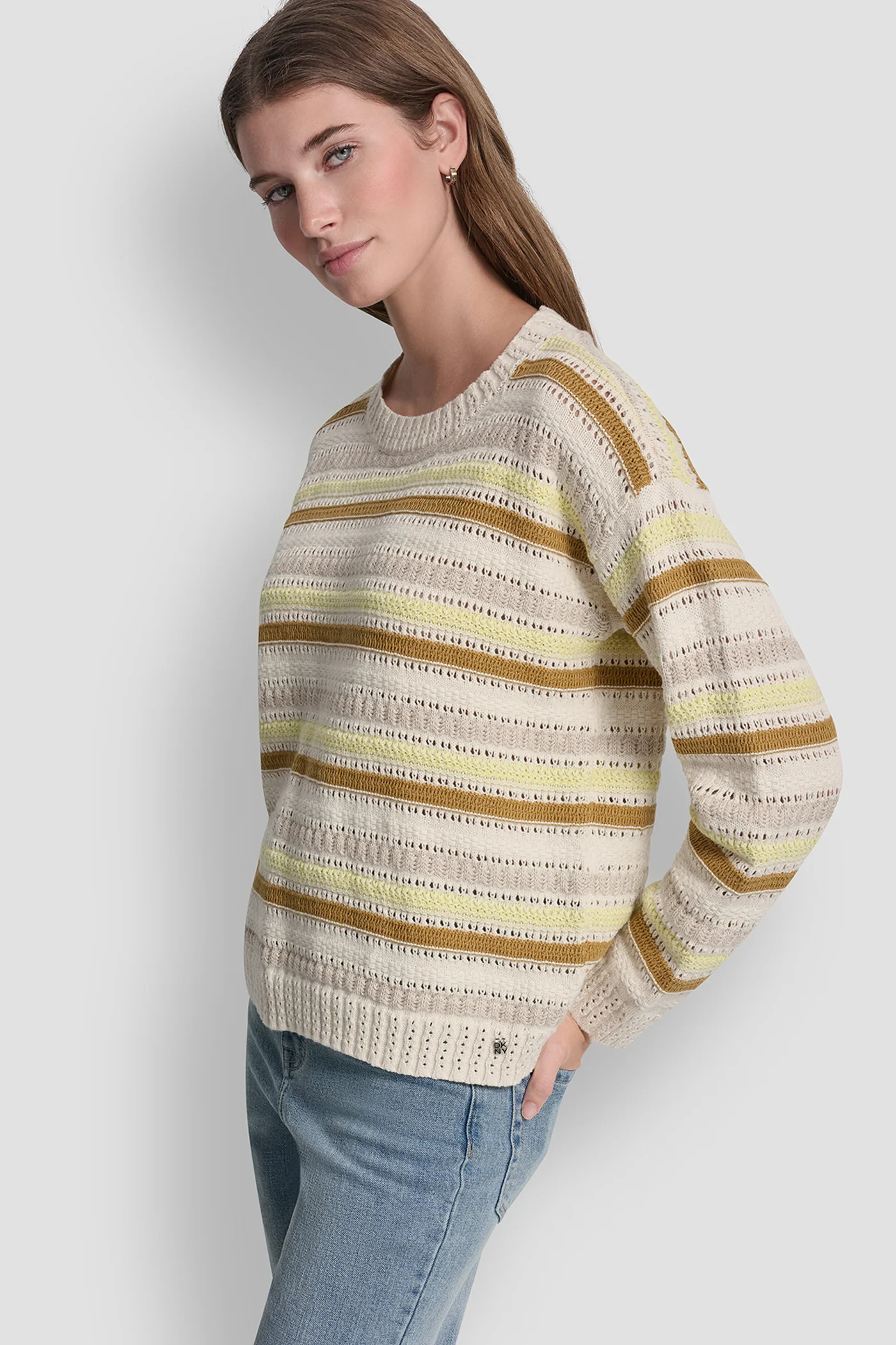 STRIPED MIXED POINTELLE STITCH SWEATER - Image 3
