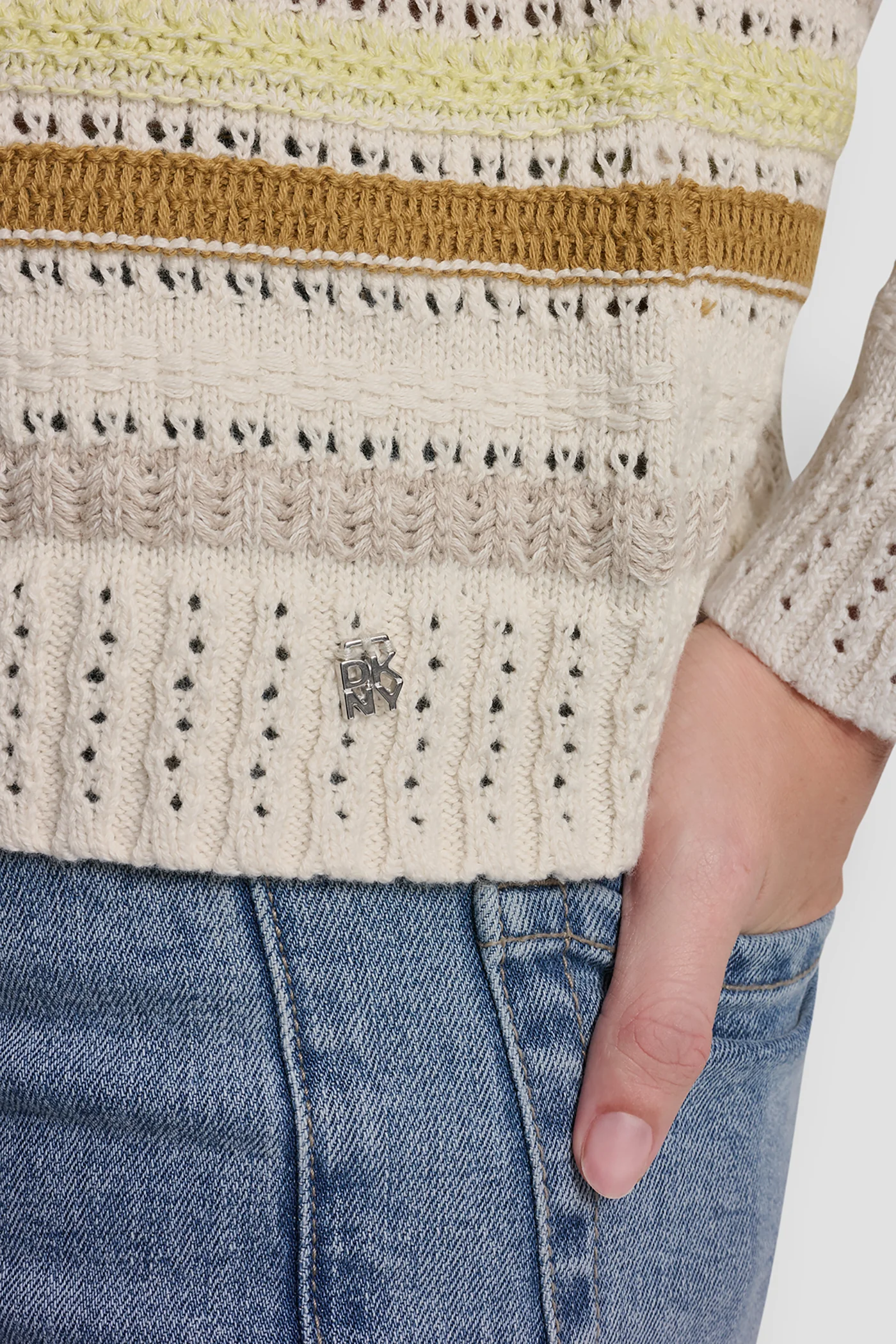 STRIPED MIXED POINTELLE STITCH SWEATER - Image 6