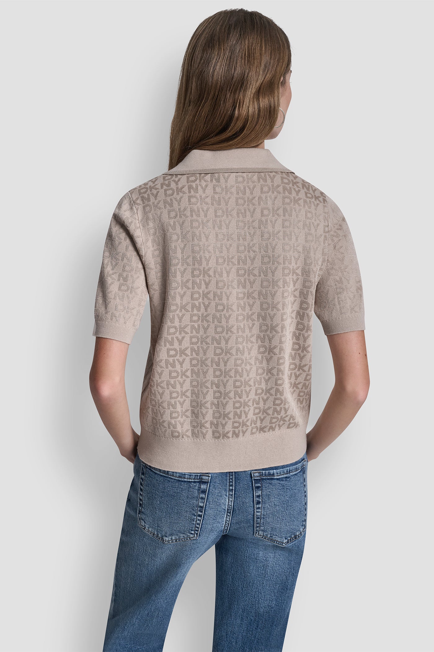 POLO COLLAR SWEATER WITH RHINESTONE LOGO - Image 3