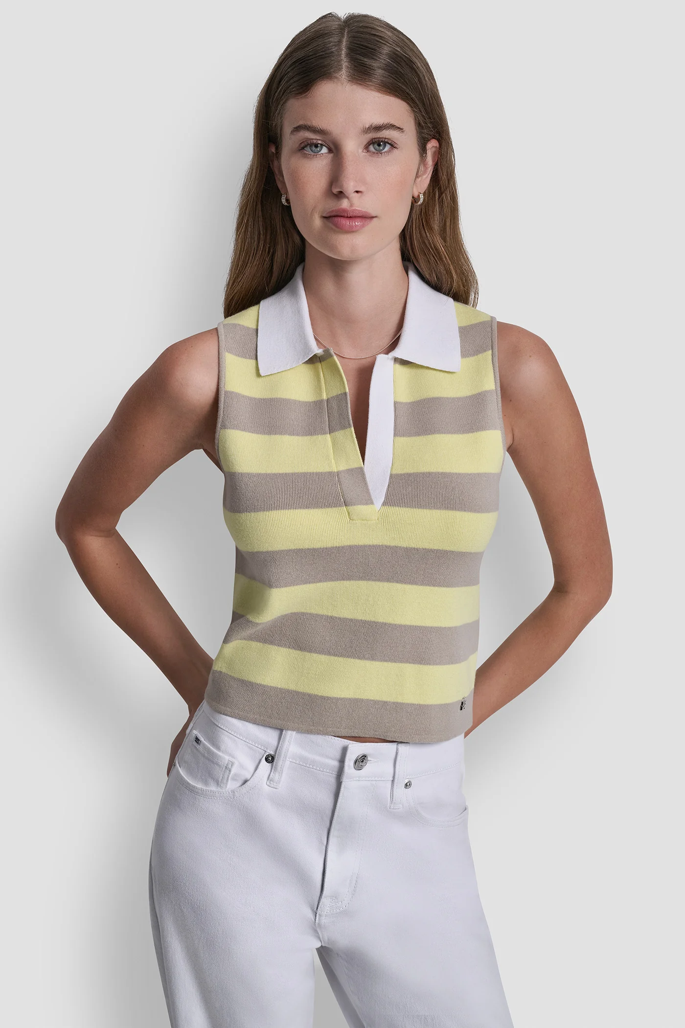 STRIPED SLEVELESS POLO SWEATER - Image 3