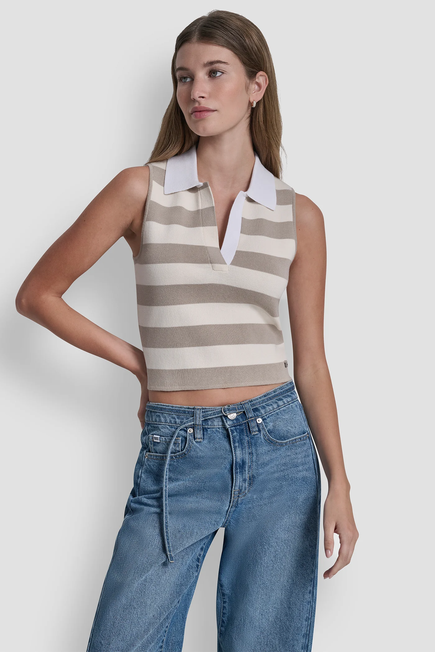 STRIPED SLEEVELESS POLO SWEATER - Image 2