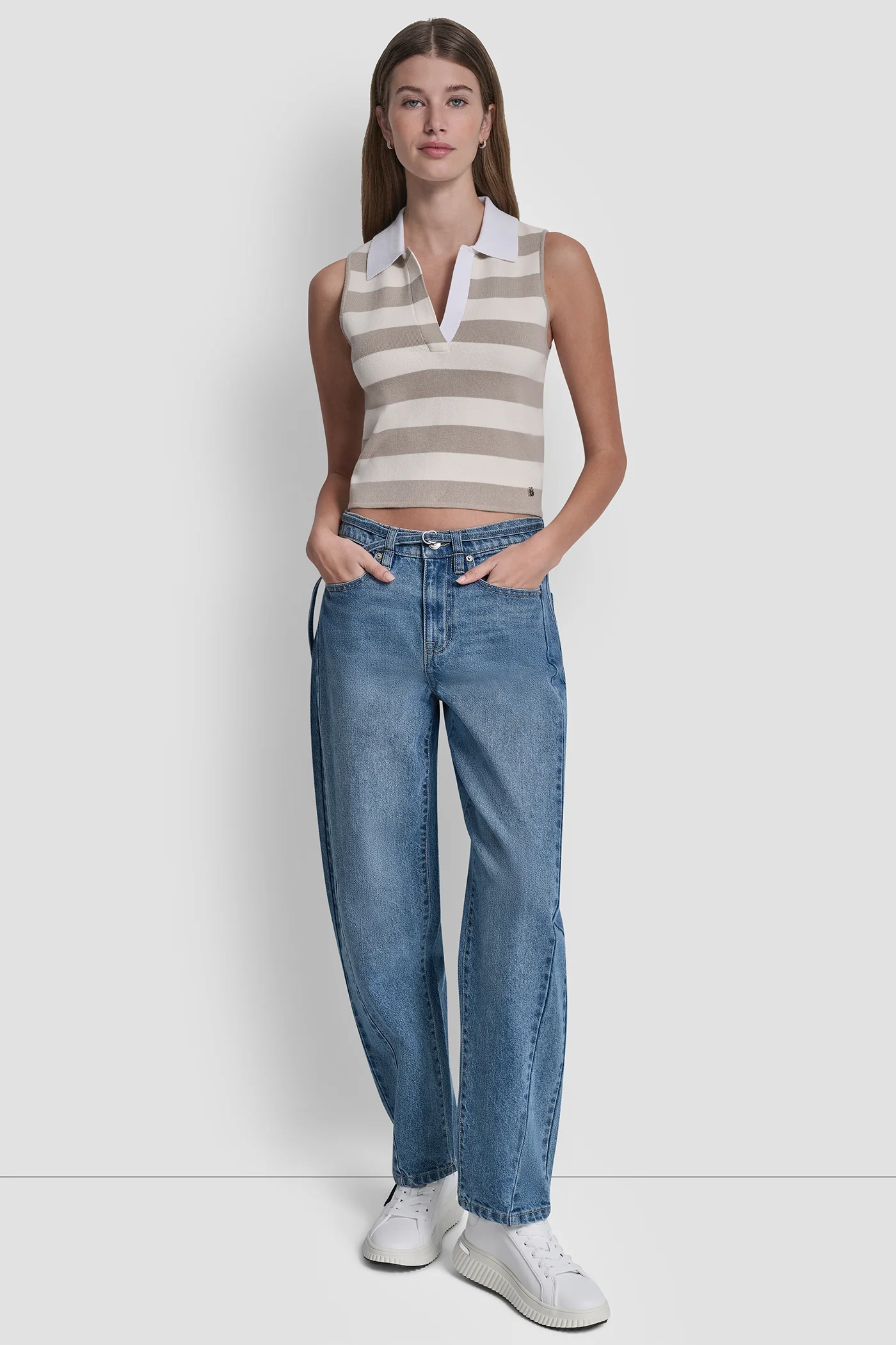 STRIPED SLEEVELESS POLO SWEATER - Image 5
