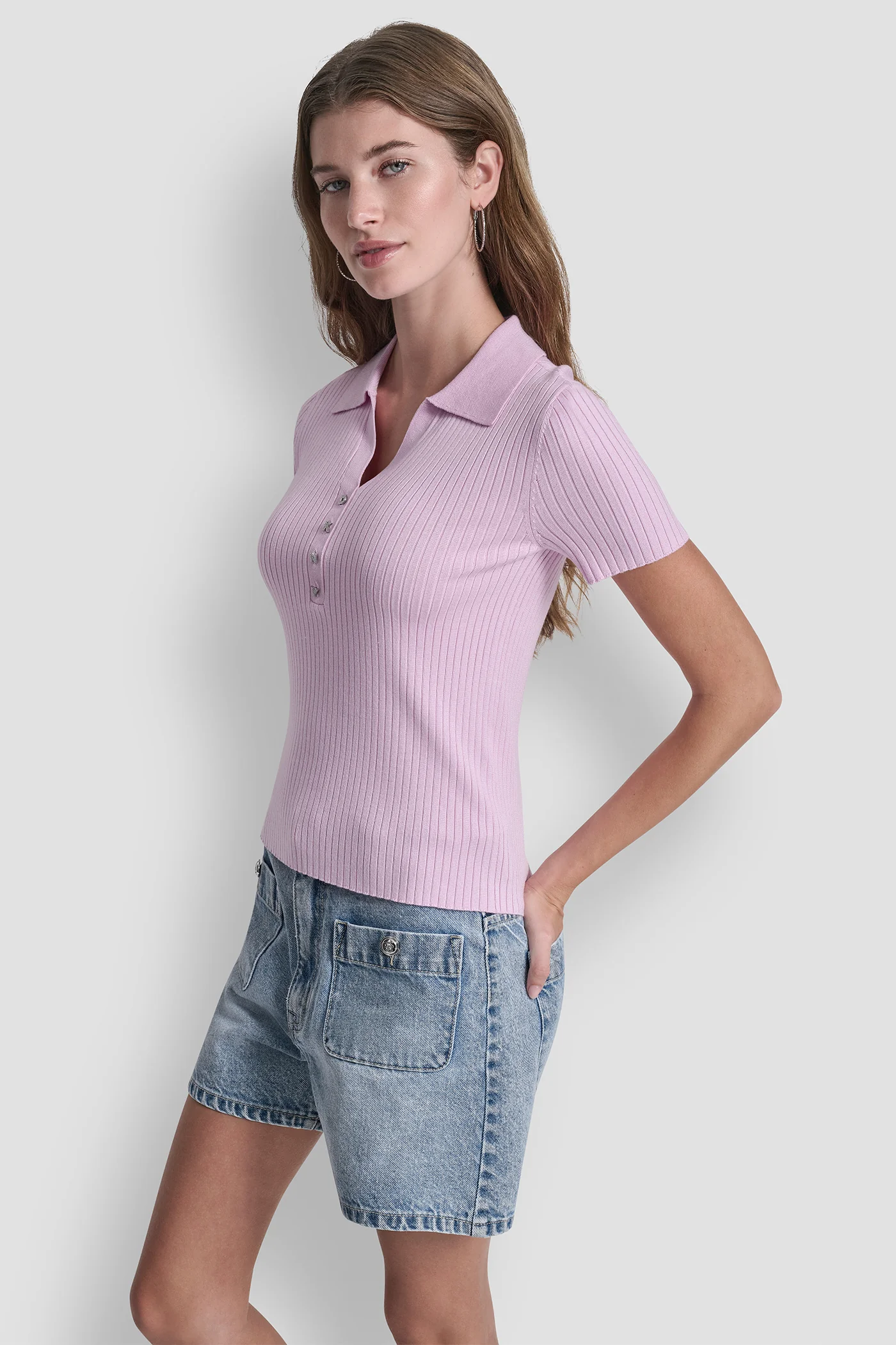 RIBBED POLO WITH RHINESTONE BUTTONS - Image 3
