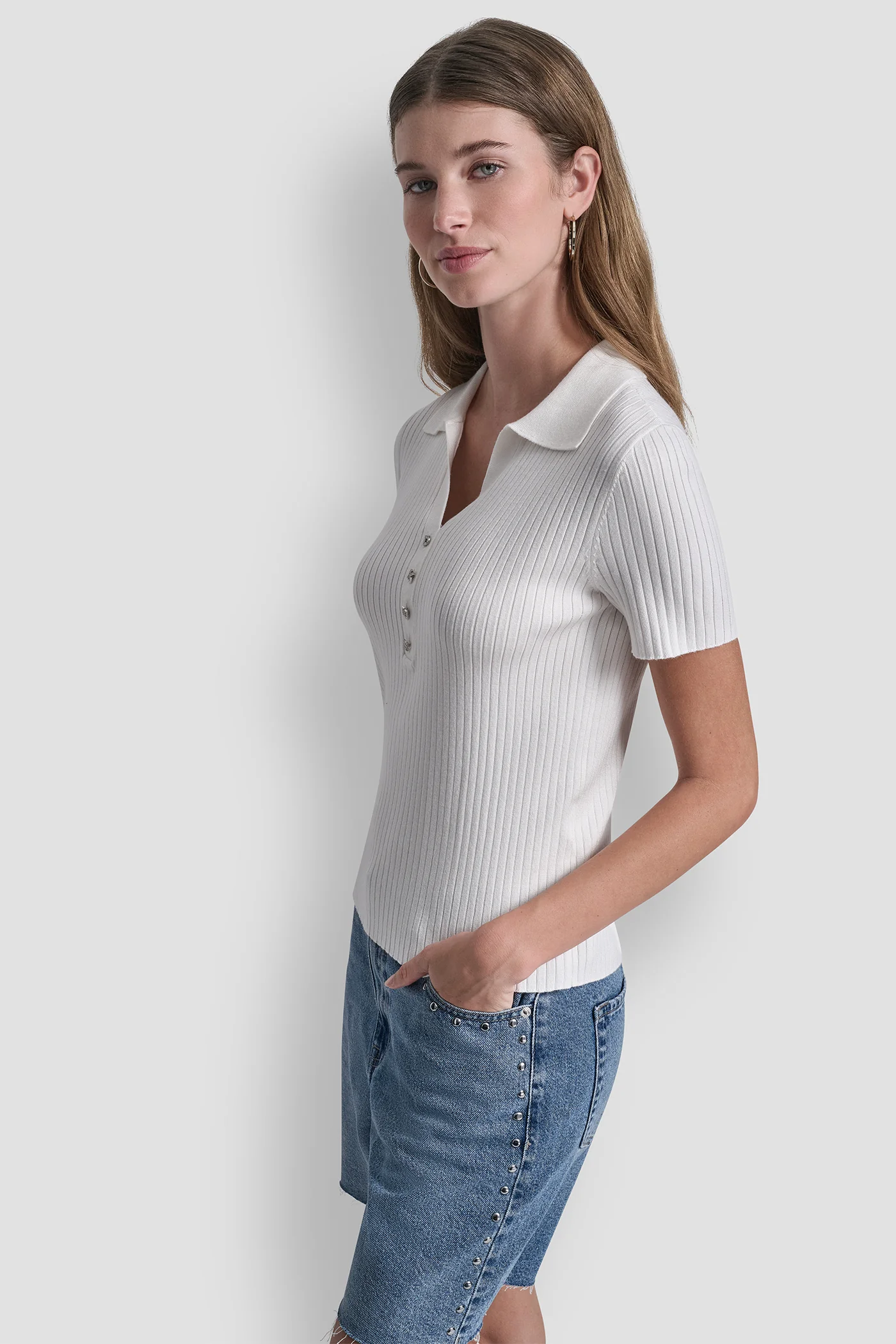 RIBBED POLO WITH RHINESTONE BUTTONS - Image 3