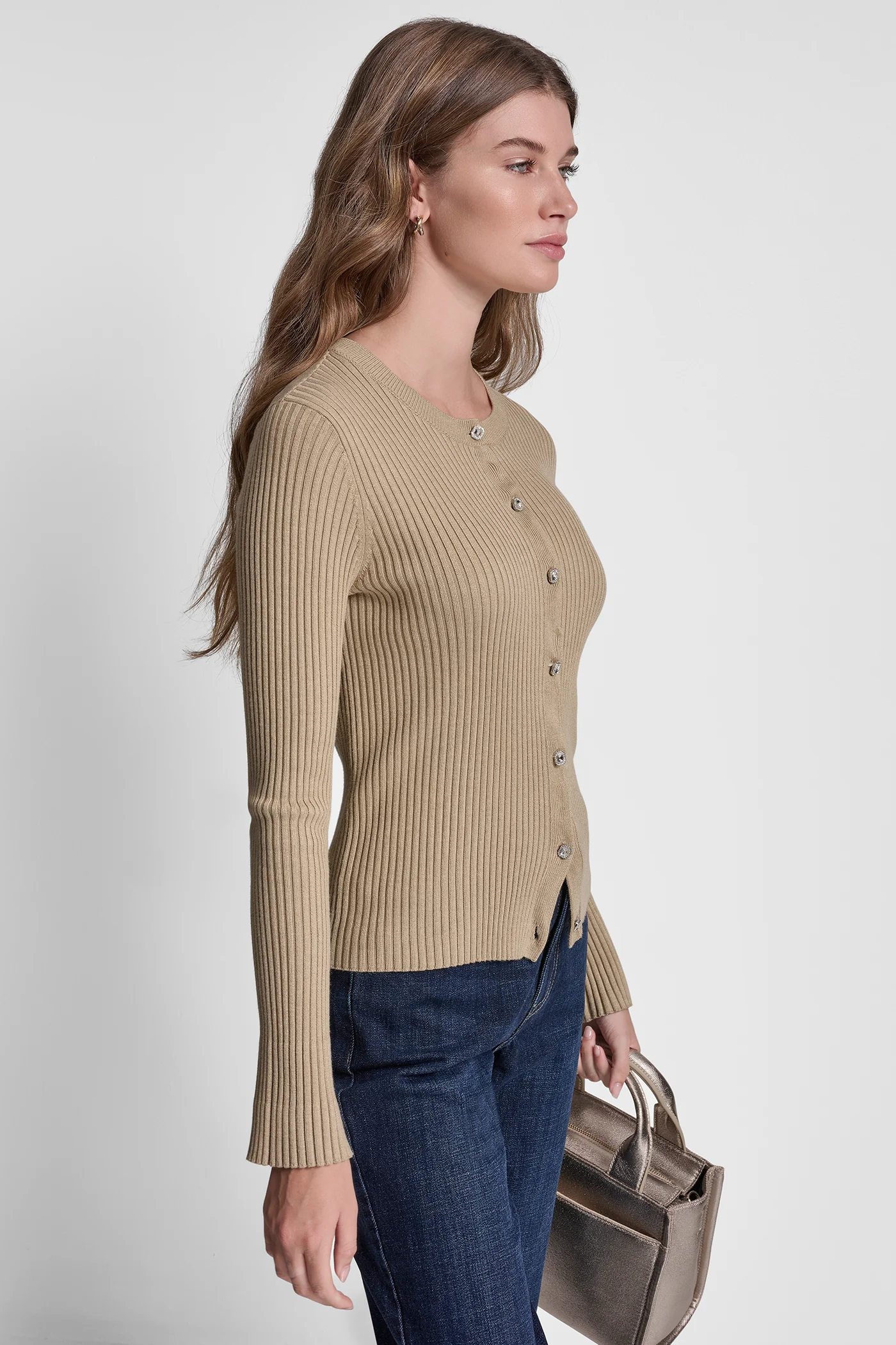 FLARE SLEEVE CARDIGAN WITH RHINESTONE BUTTON - Image 3