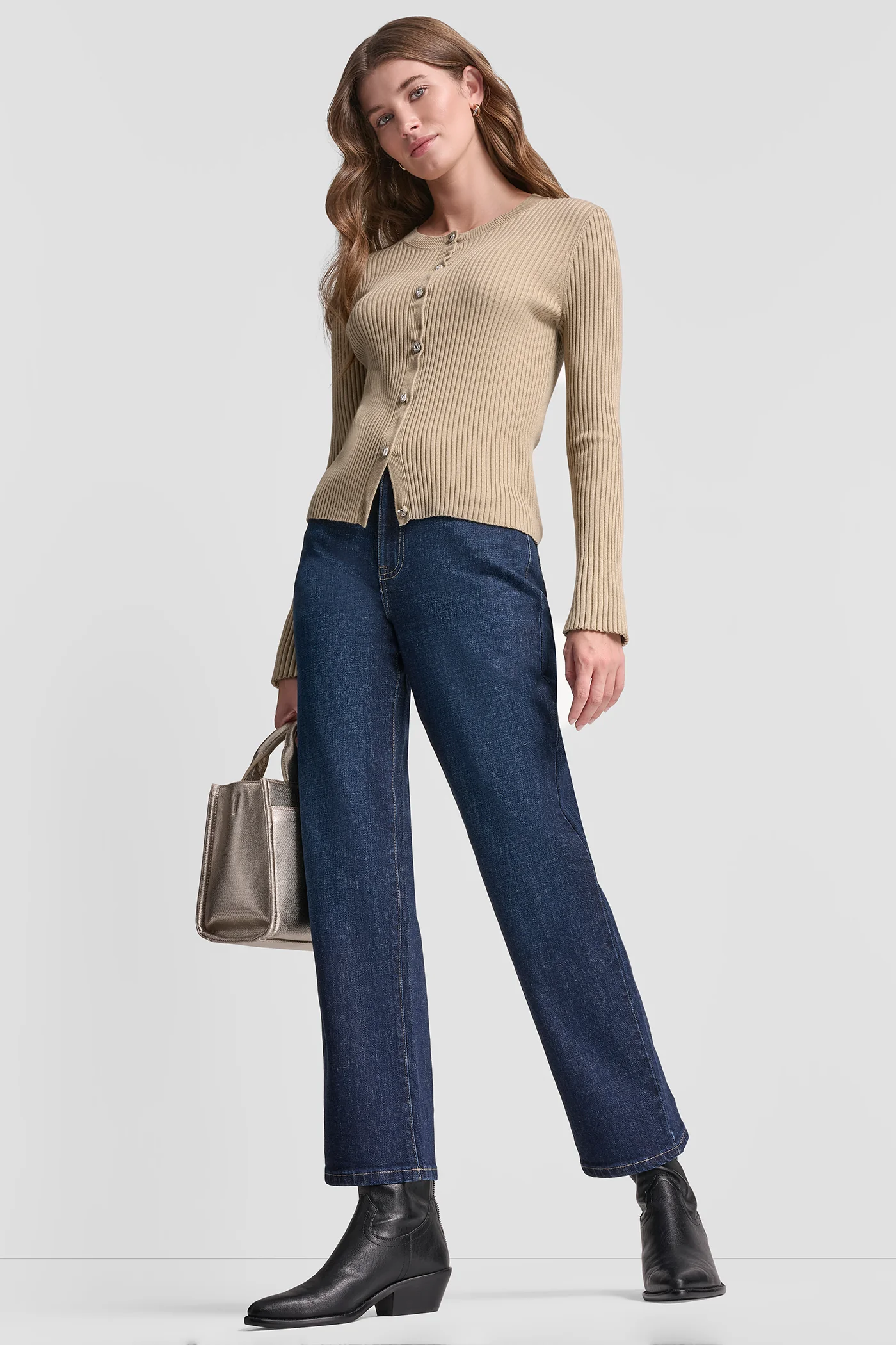 FLARE SLEEVE CARDIGAN WITH RHINESTONE BUTTON - Image 5