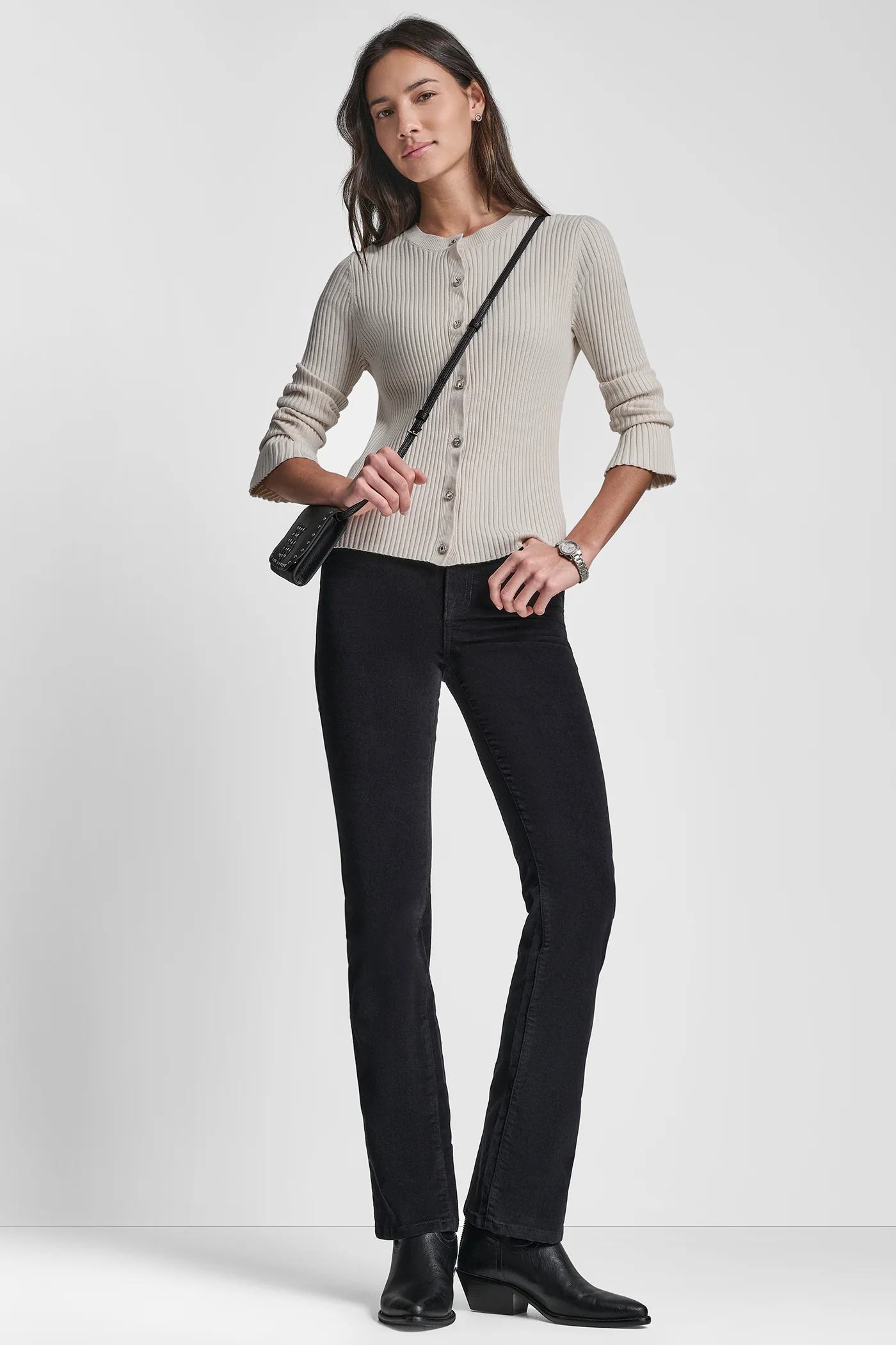 FLARE SLEEVE CARDIGAN WITH RHINESTONE BUTTON - Image 6