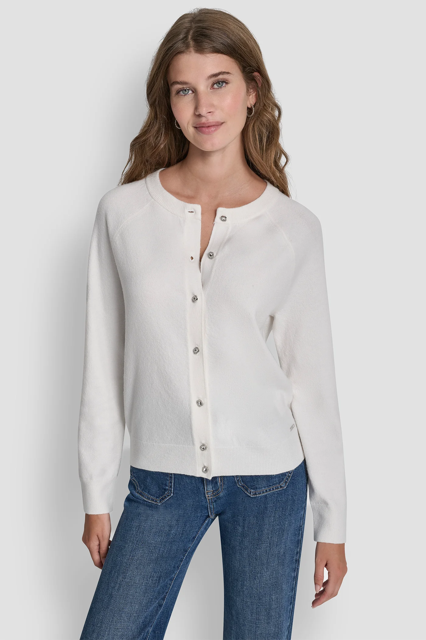 LONG SLEEVE CARDIGAN W RHINESTONE BUTTONS