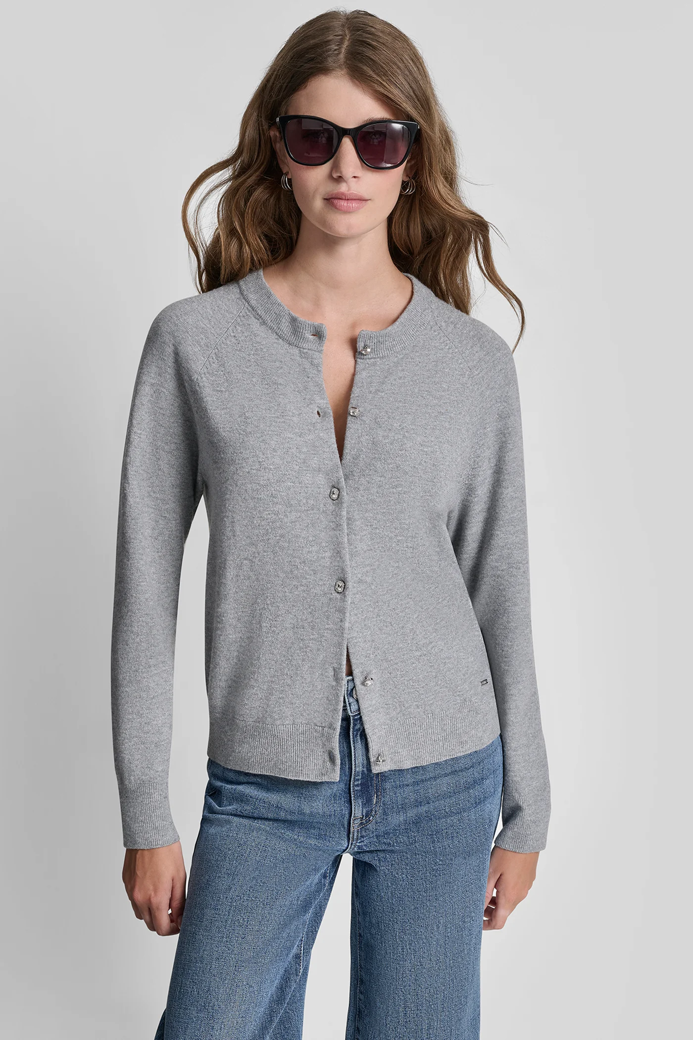 LONG SLEEVE CARDIGAN W RHINESTONE BUTTONS