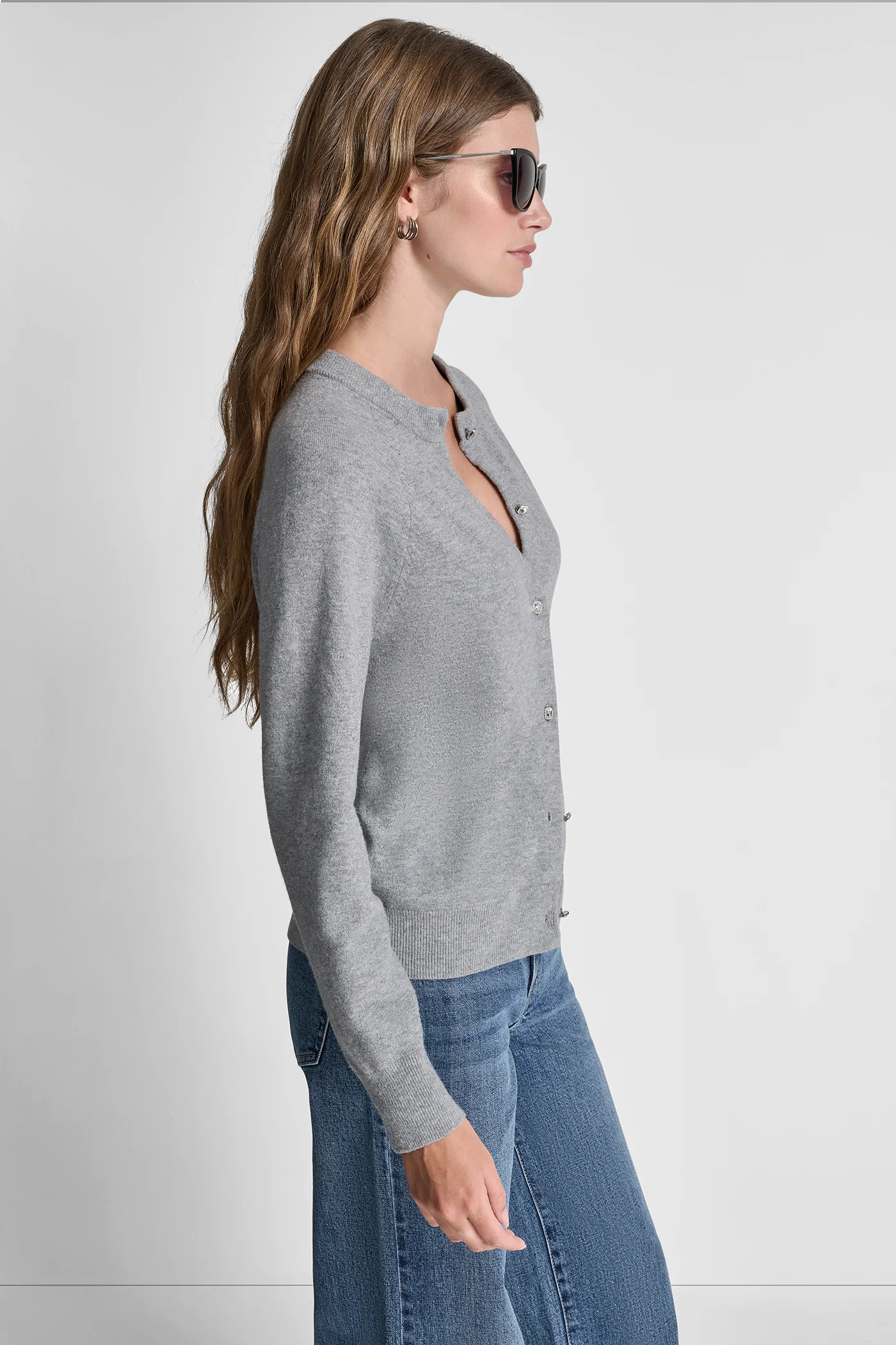 LONG SLEEVE CARDIGAN W RHINESTONE BUTTONS - Image 3