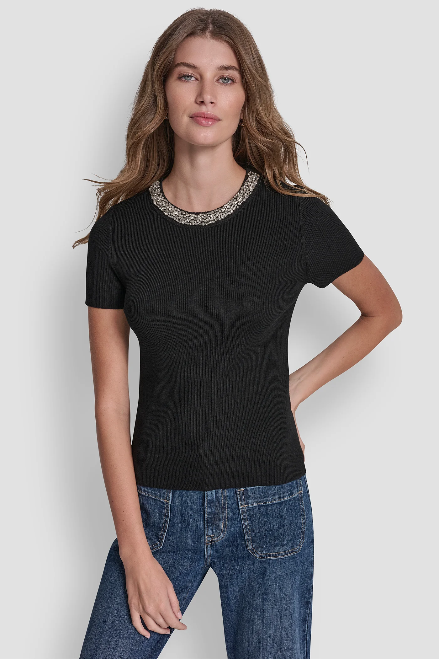 SWEATER WITH EMBELLISHED NECKLINE - Image 3
