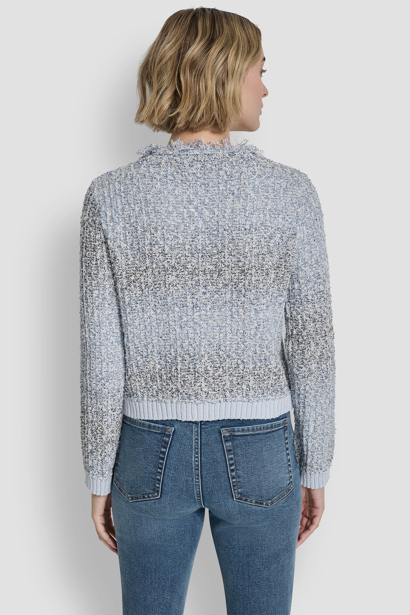 ZIP FRONT TWEED FRINGE SWEATER JACKET - Image 2