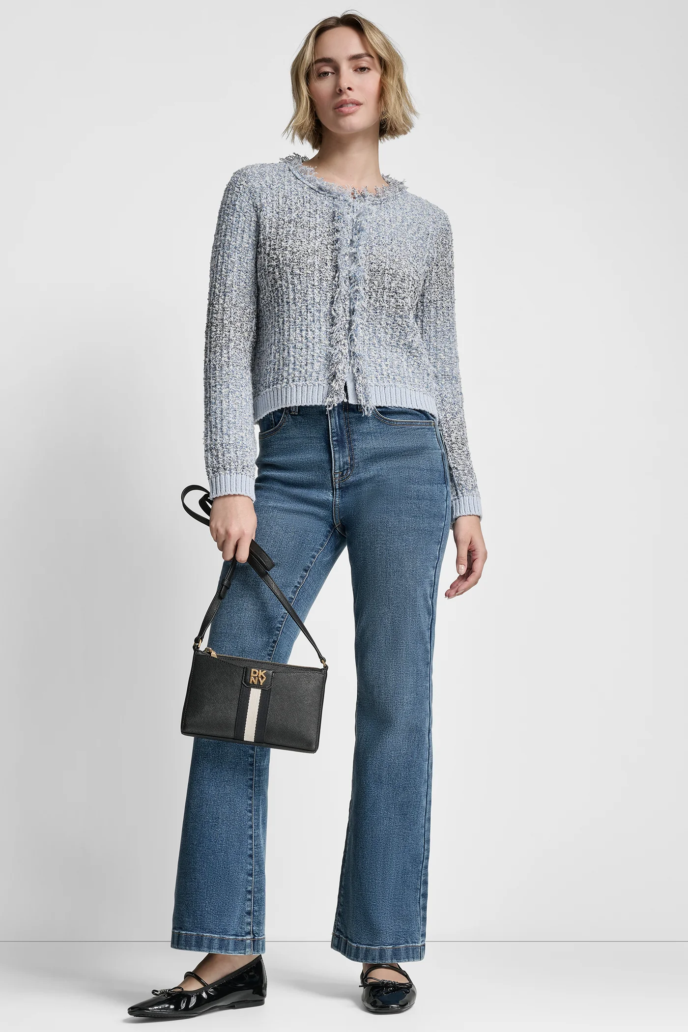 ZIP FRONT TWEED FRINGE SWEATER JACKET - Image 4