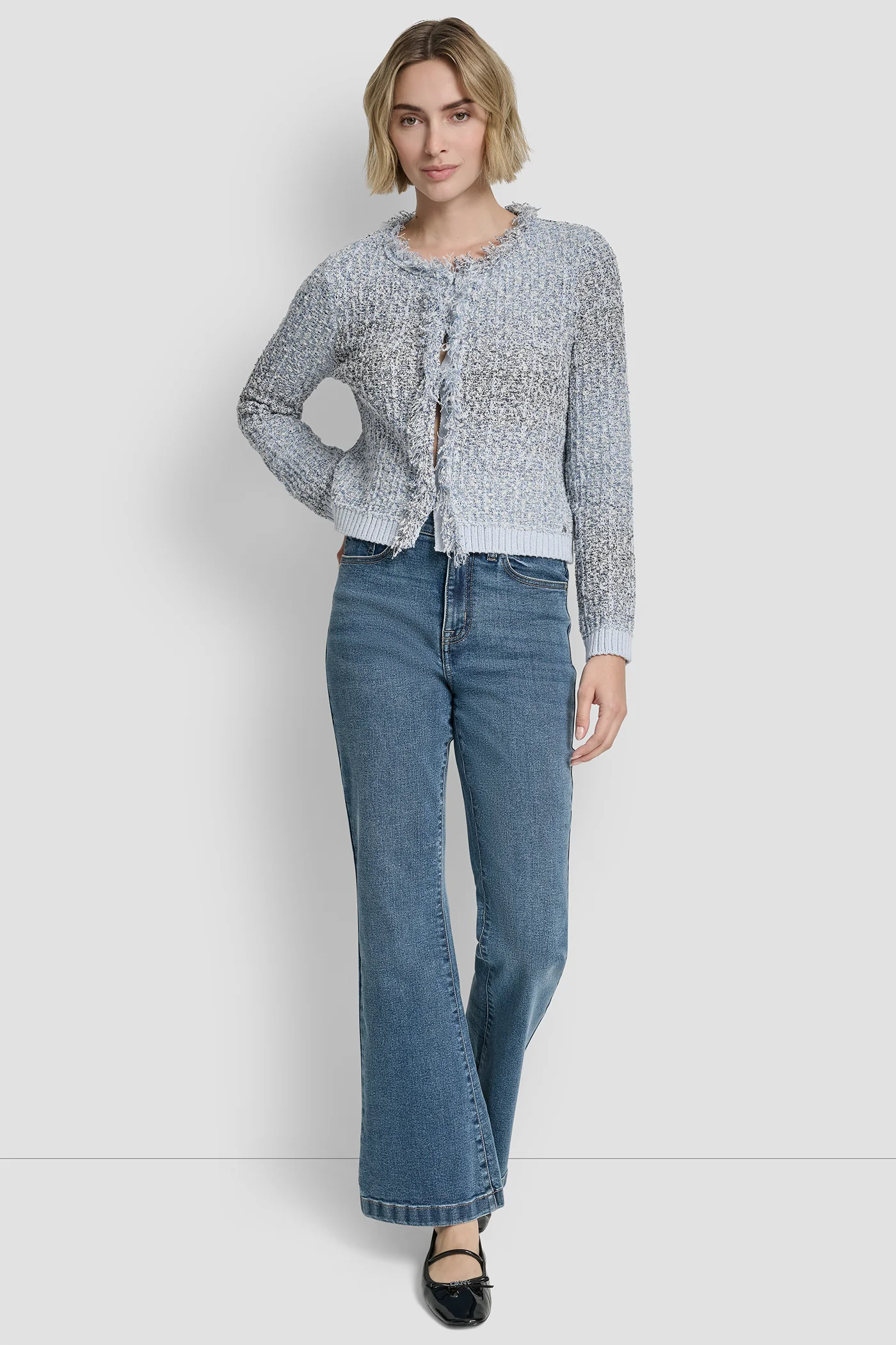 ZIP FRONT TWEED FRINGE SWEATER JACKET - Image 7