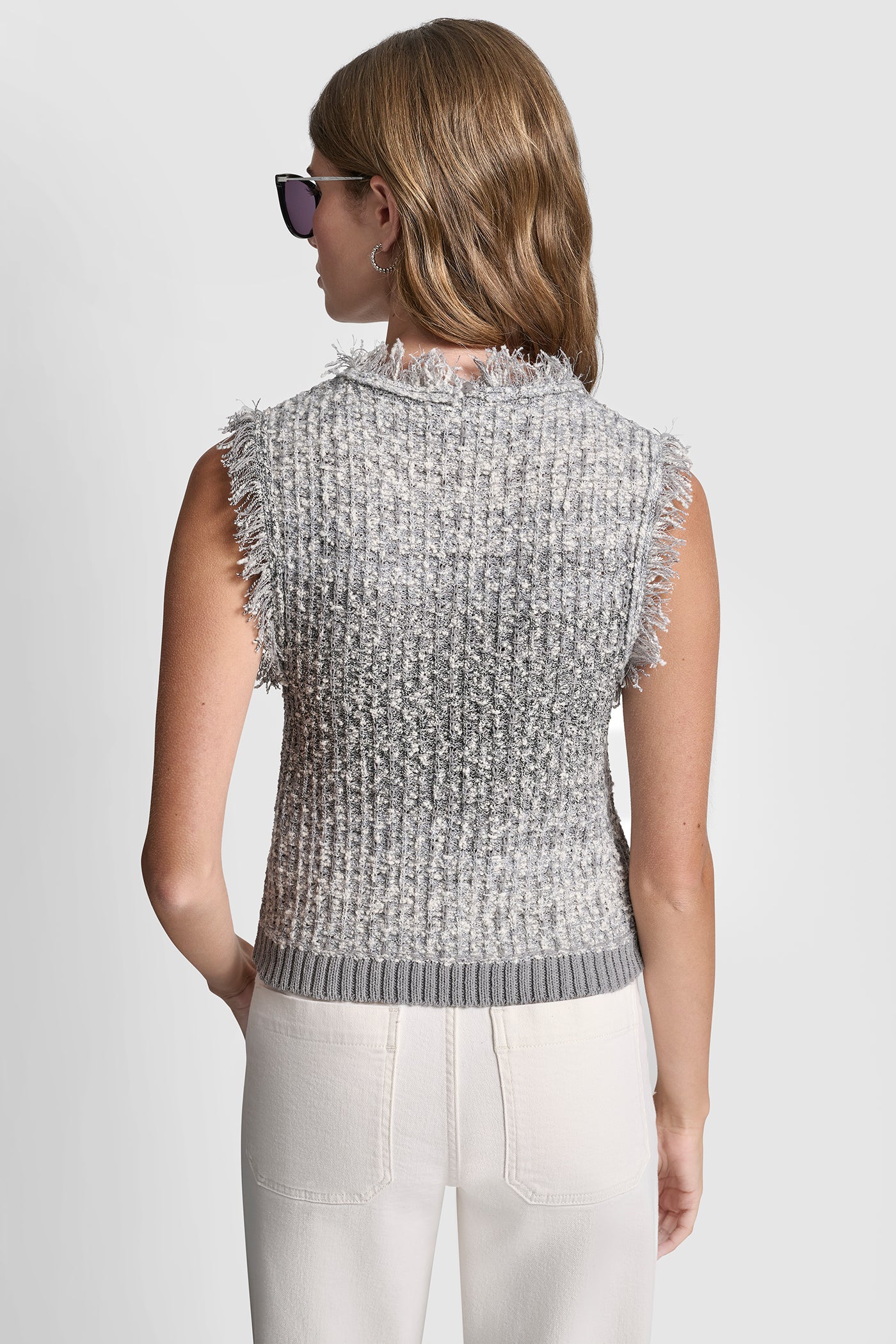 TWEED FRINGE SWEATER WITH LOGO CHARM - Image 2