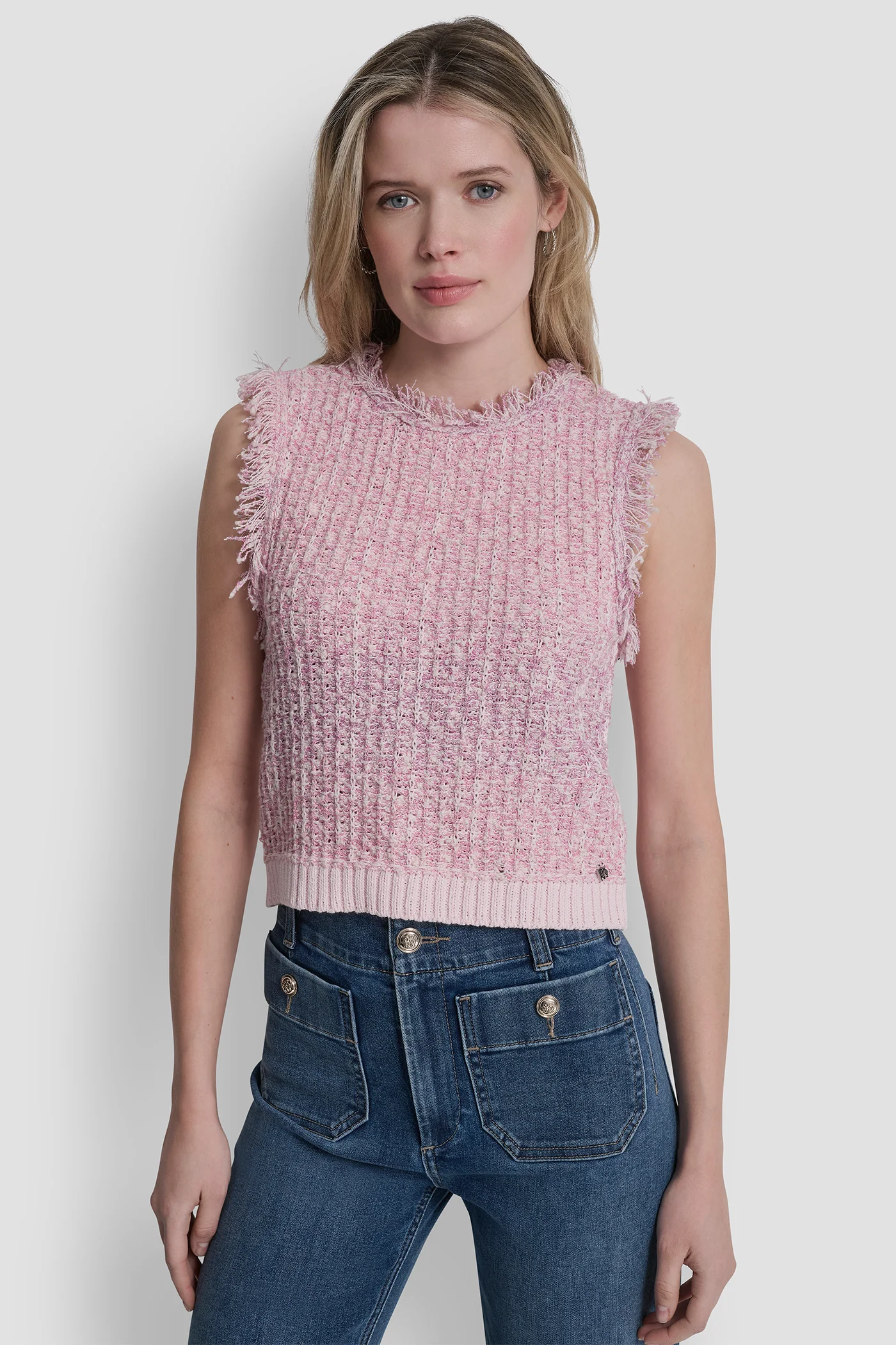 TWEED FRINGE SWEATER WITH LOGO CHARM - Image 4