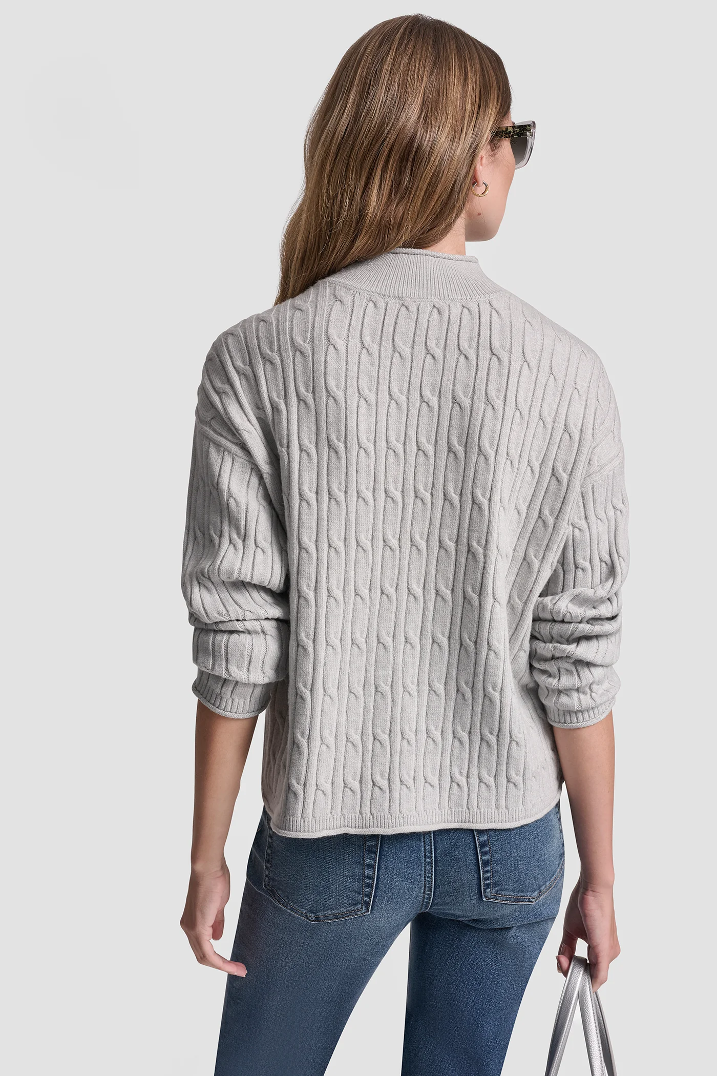 MOCK NECK DROP SHOULDER CABLE SWEATER - Image 2