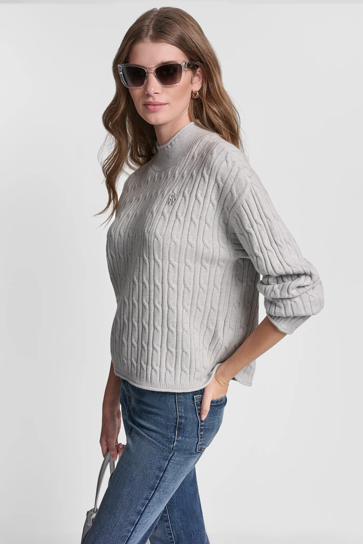 MOCK NECK DROP SHOULDER CABLE SWEATER - Image 3