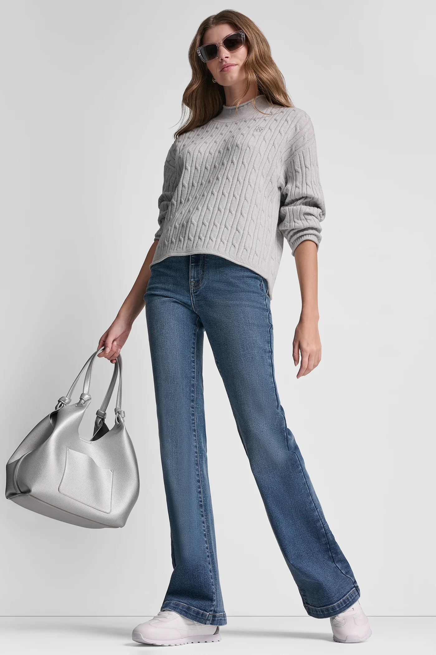 MOCK NECK DROP SHOULDER CABLE SWEATER - Image 4
