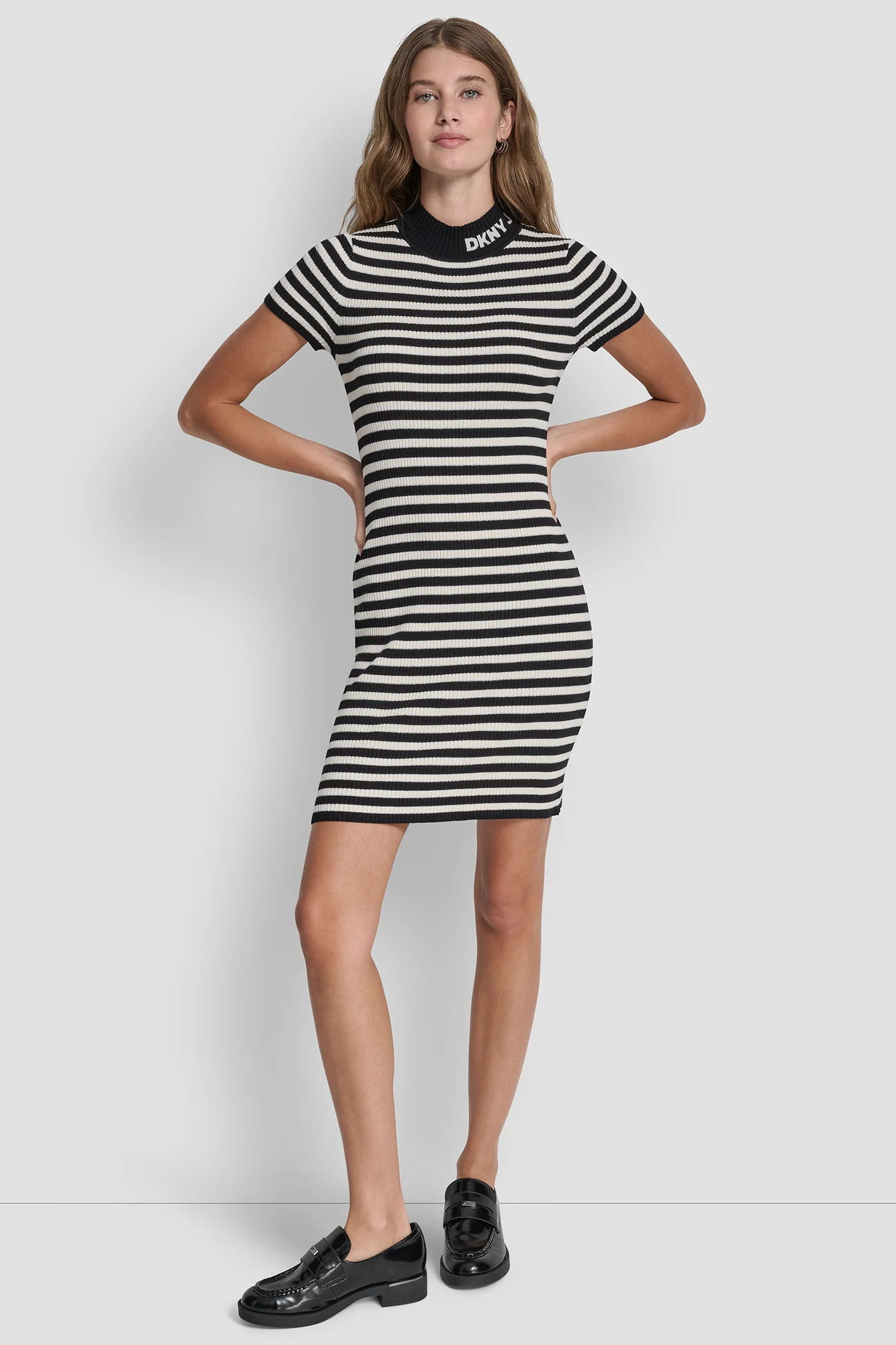 LUREX STRIPE MOCK NECK LOGO DRESS