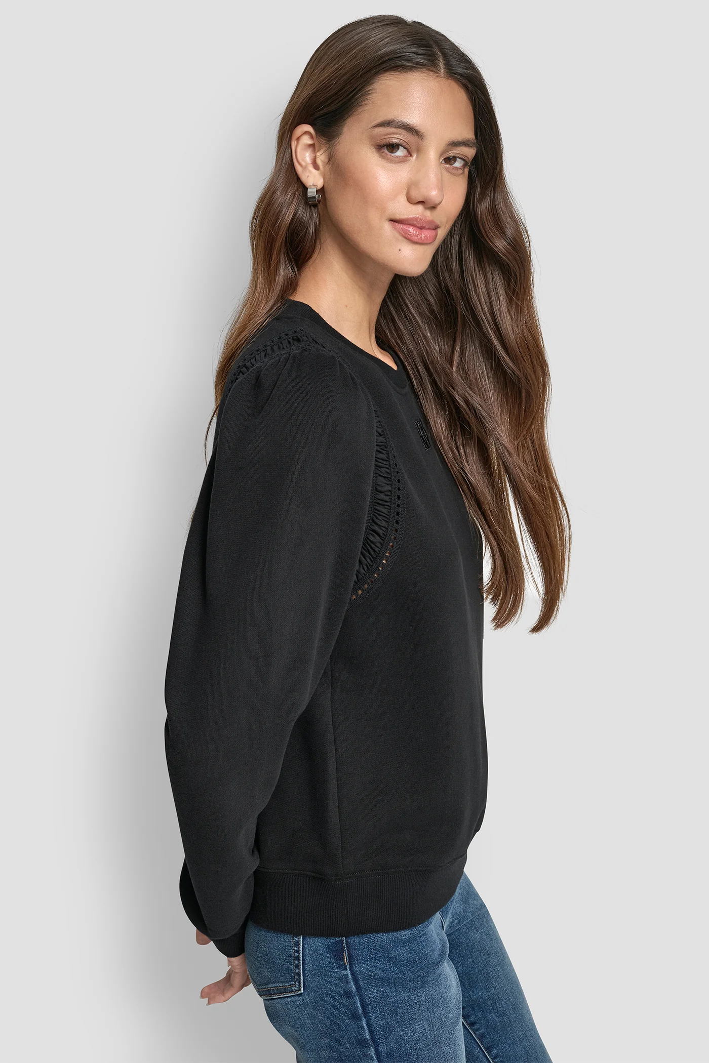LACE DETAIL PUFF SLEEVE SWEATSHIRT - Image 3
