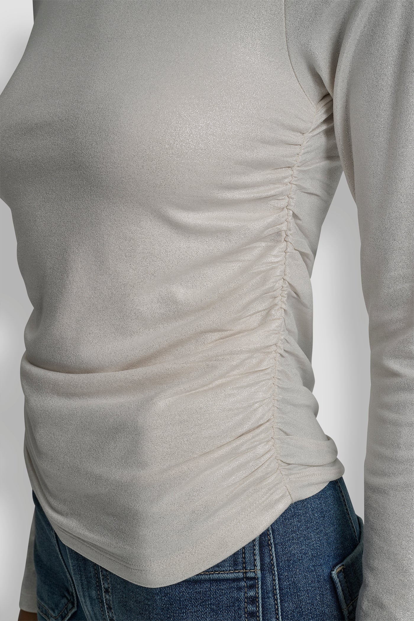 SIDE RUCHED HIGH NECK LONG SLEEVE TOP - Image 4