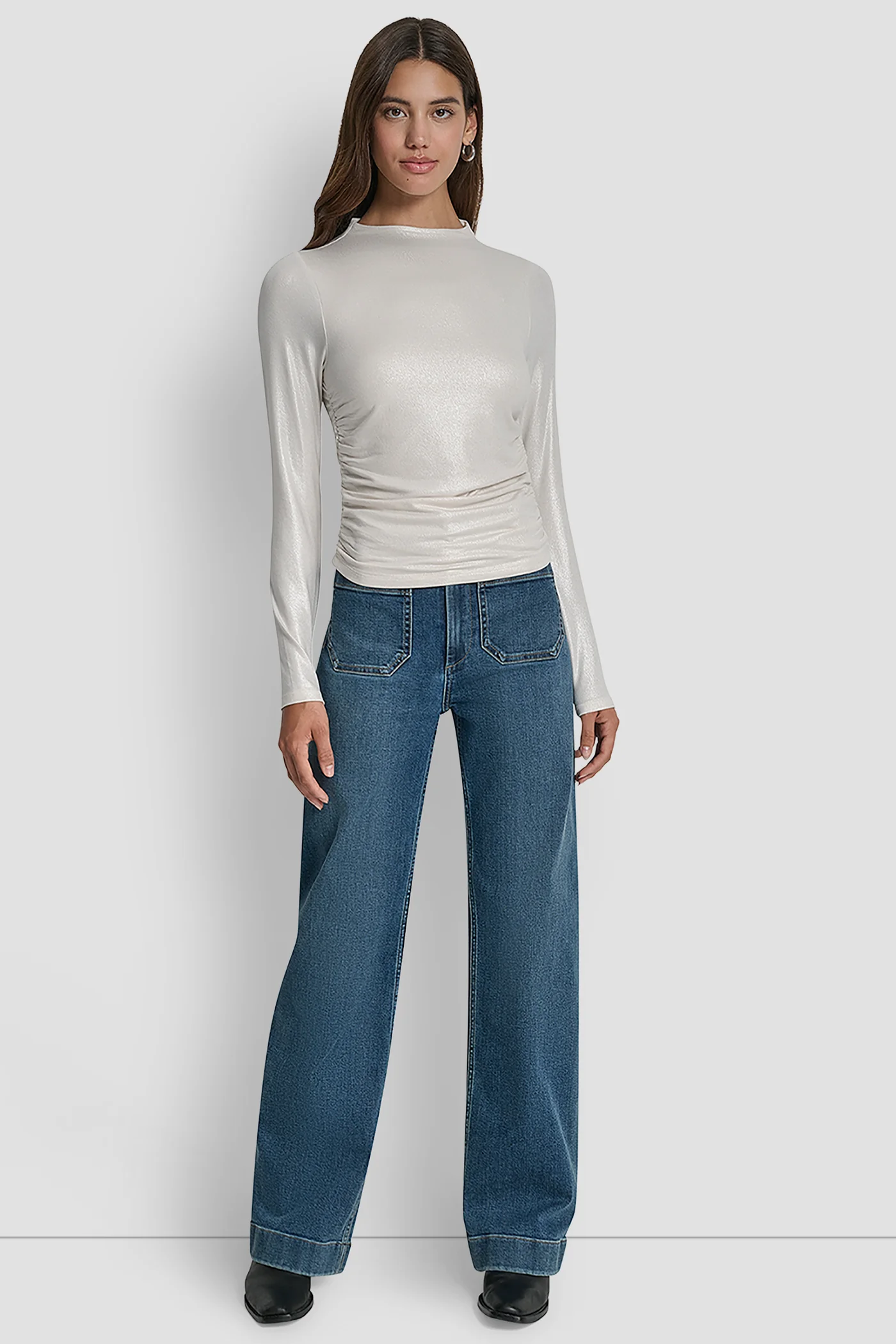 SIDE RUCHED HIGH NECK LONG SLEEVE TOP - Image 5