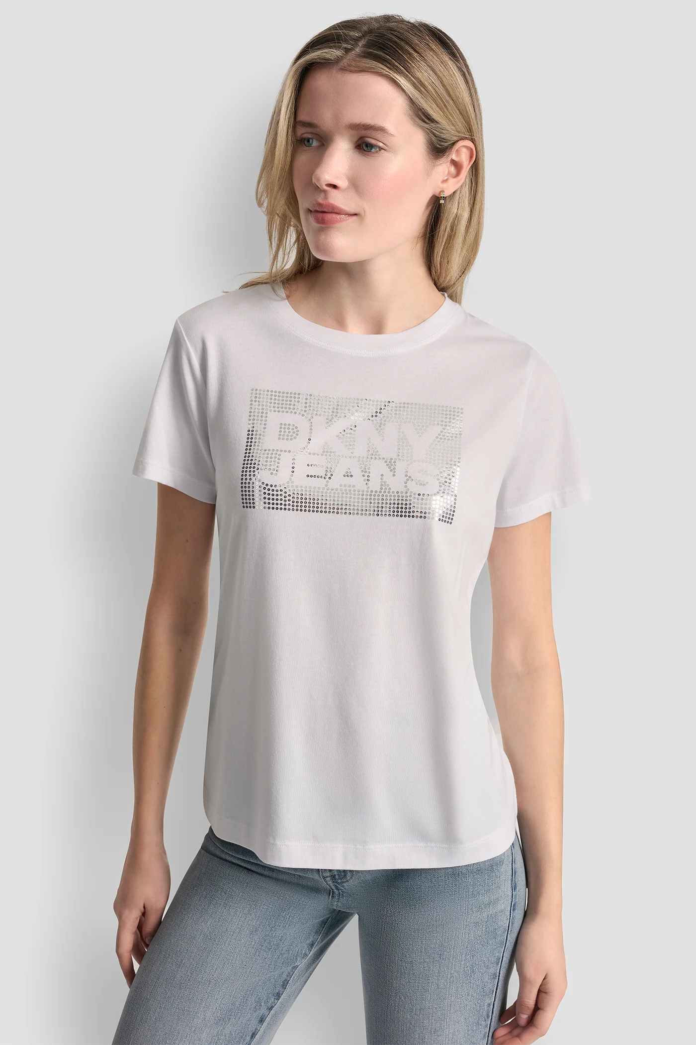 DKNY JEANS STACK LOGO RHINESTONE TEE