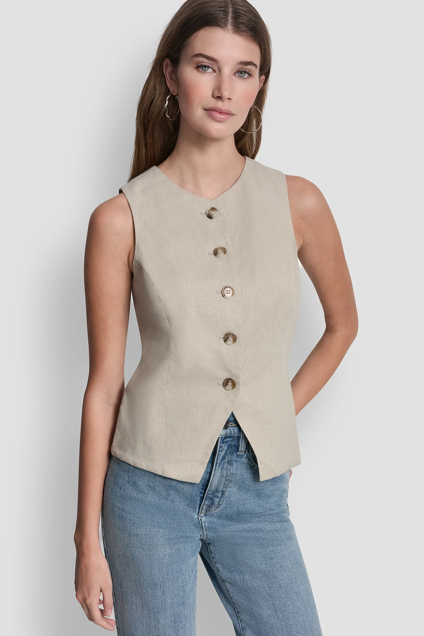 LINEN BUTTON-FRONT VEST