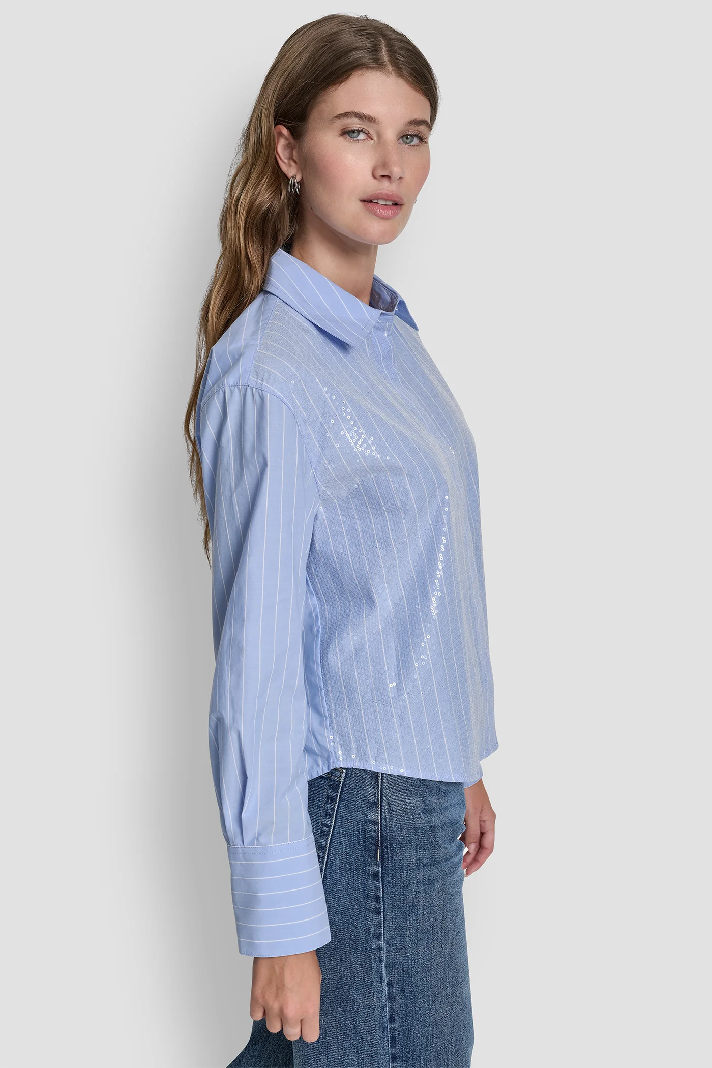 POPLIN BUTTON FRONT SHIRT WITH SEQUINS - Image 3