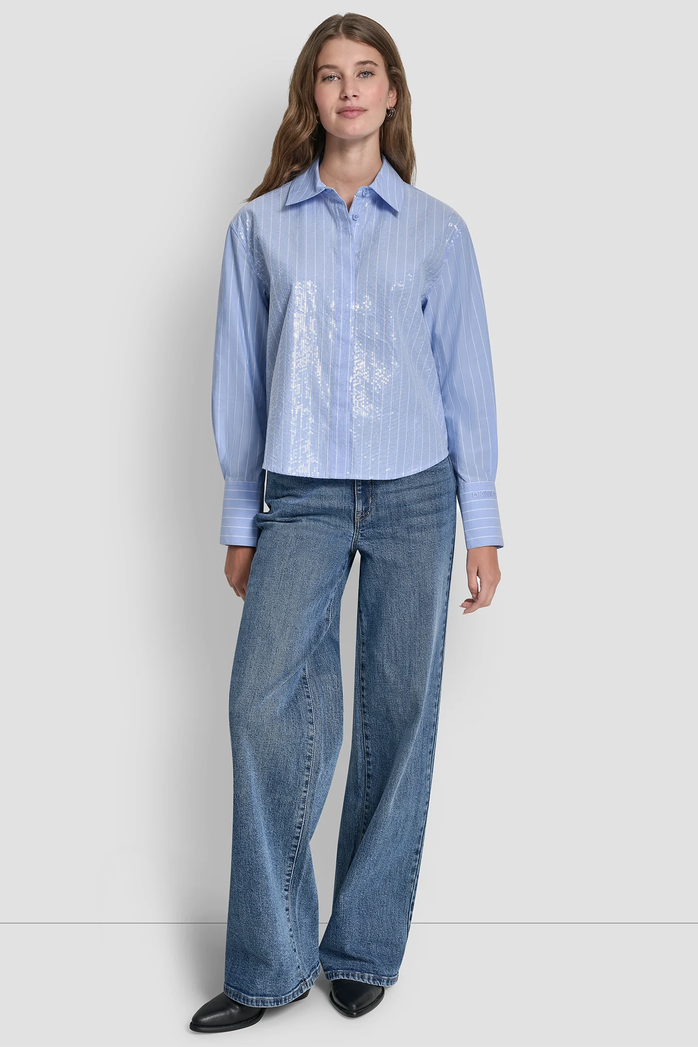 POPLIN BUTTON FRONT SHIRT WITH SEQUINS - Image 4