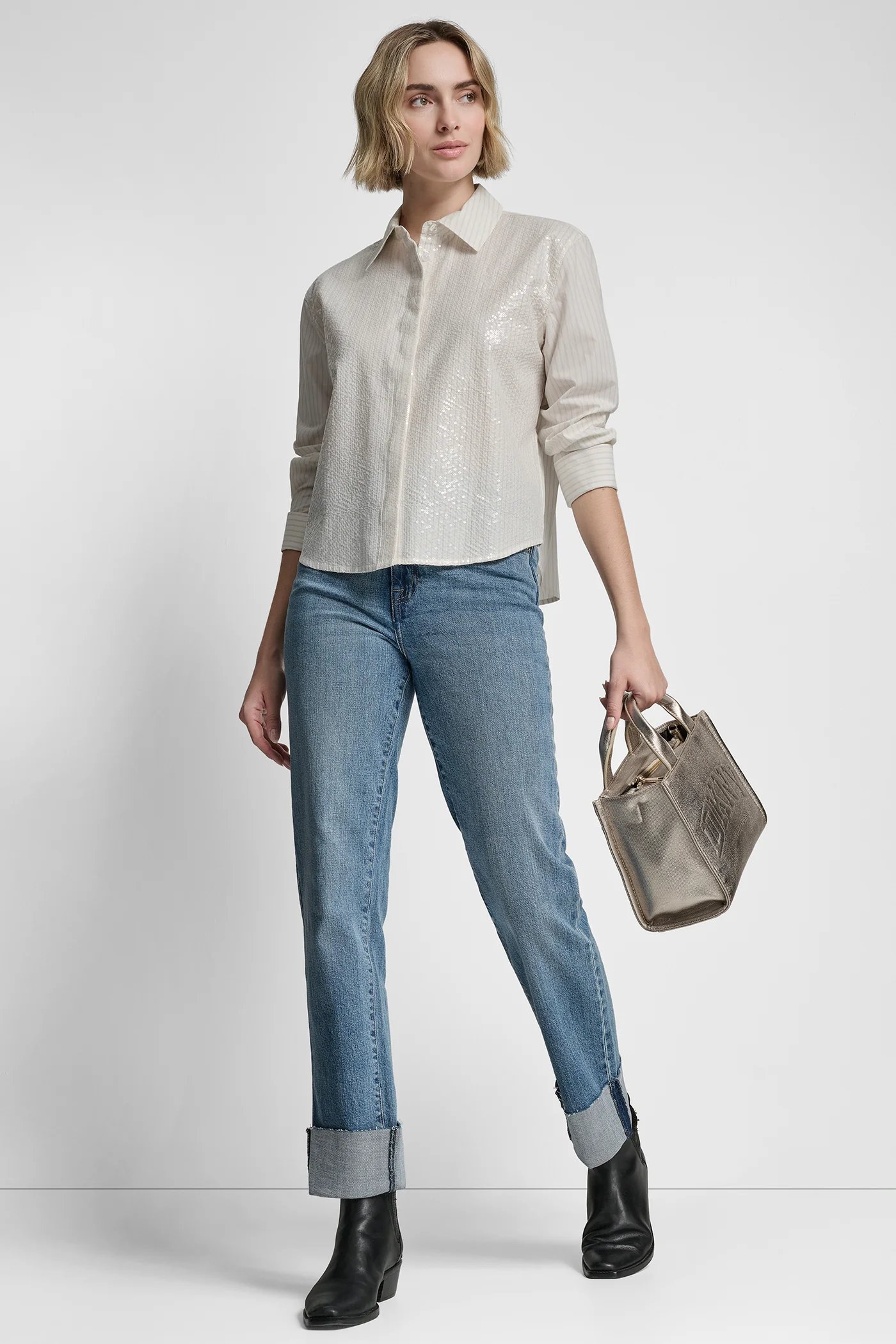 POPLIN BUTTON FRONT SHIRT WITH SEQUINS - Image 4